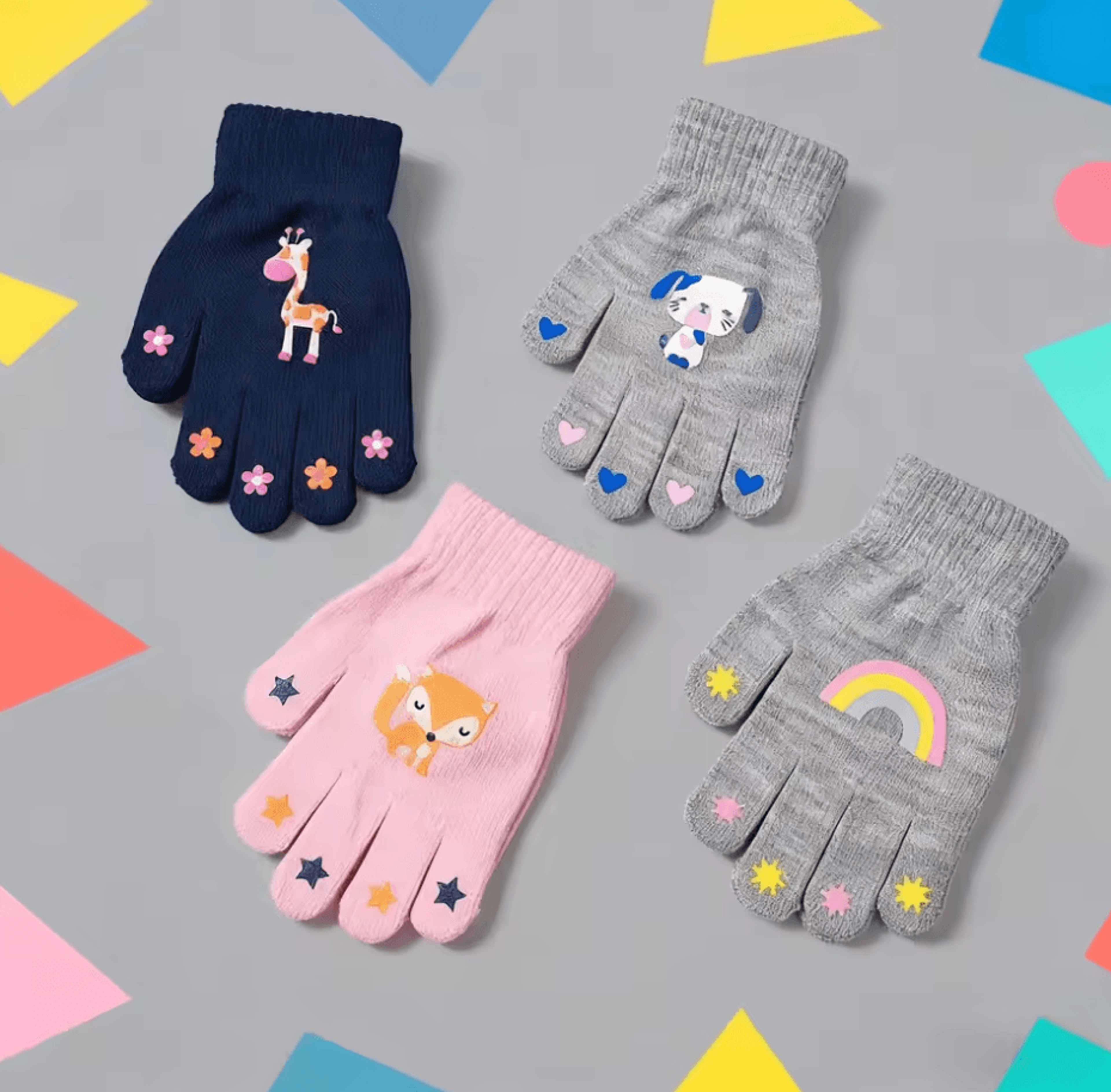 snugglepaw kids knitted gloves – cute cartoon animal winter gloves for boys & girls