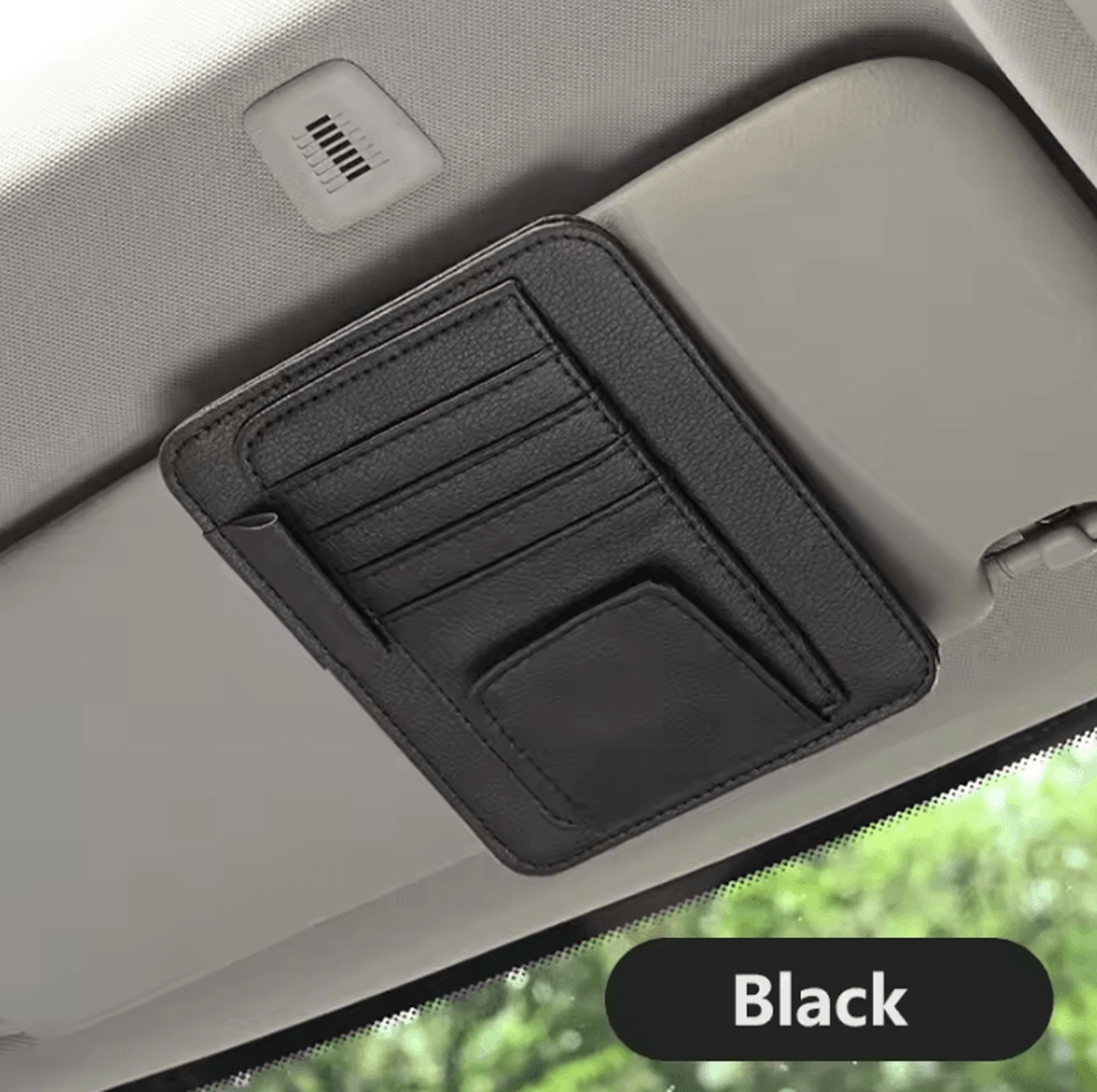 multi-function car sun visor organizer clip – glasses holder, card & cash storage bag