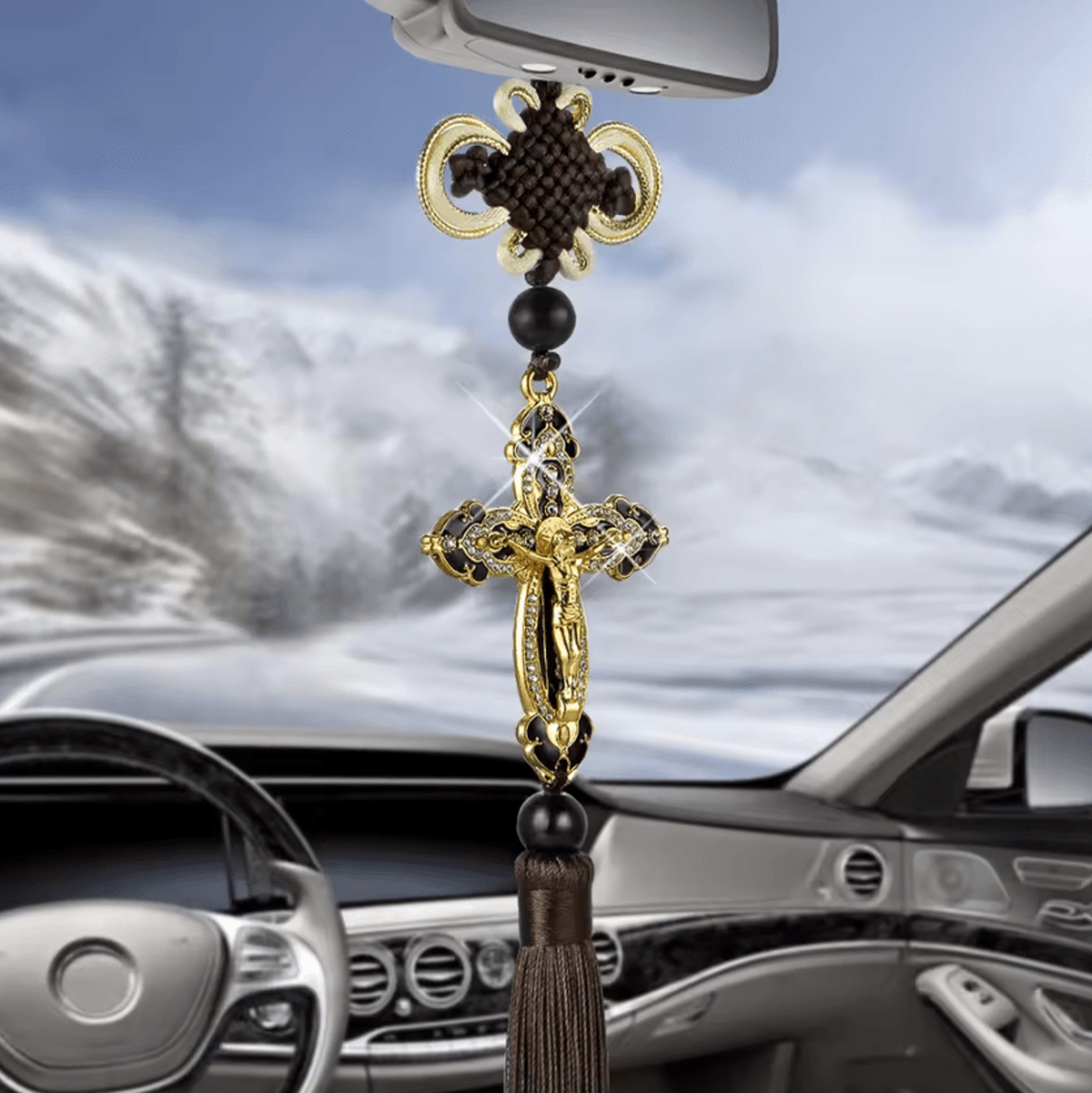 faithride jesus cross rearview mirror pendant