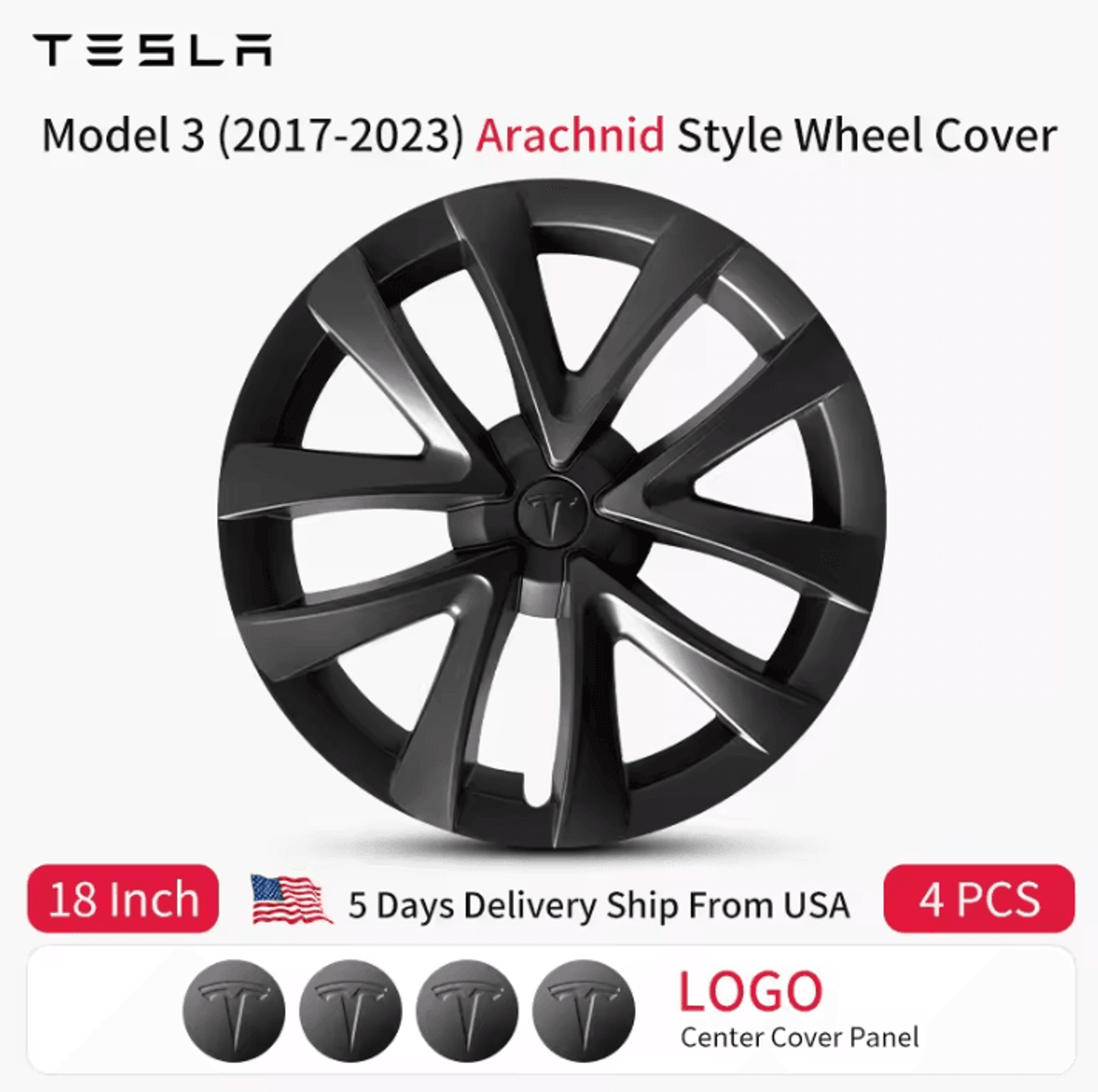 tesla model 3 arachnid style 18-inch wheel cover set