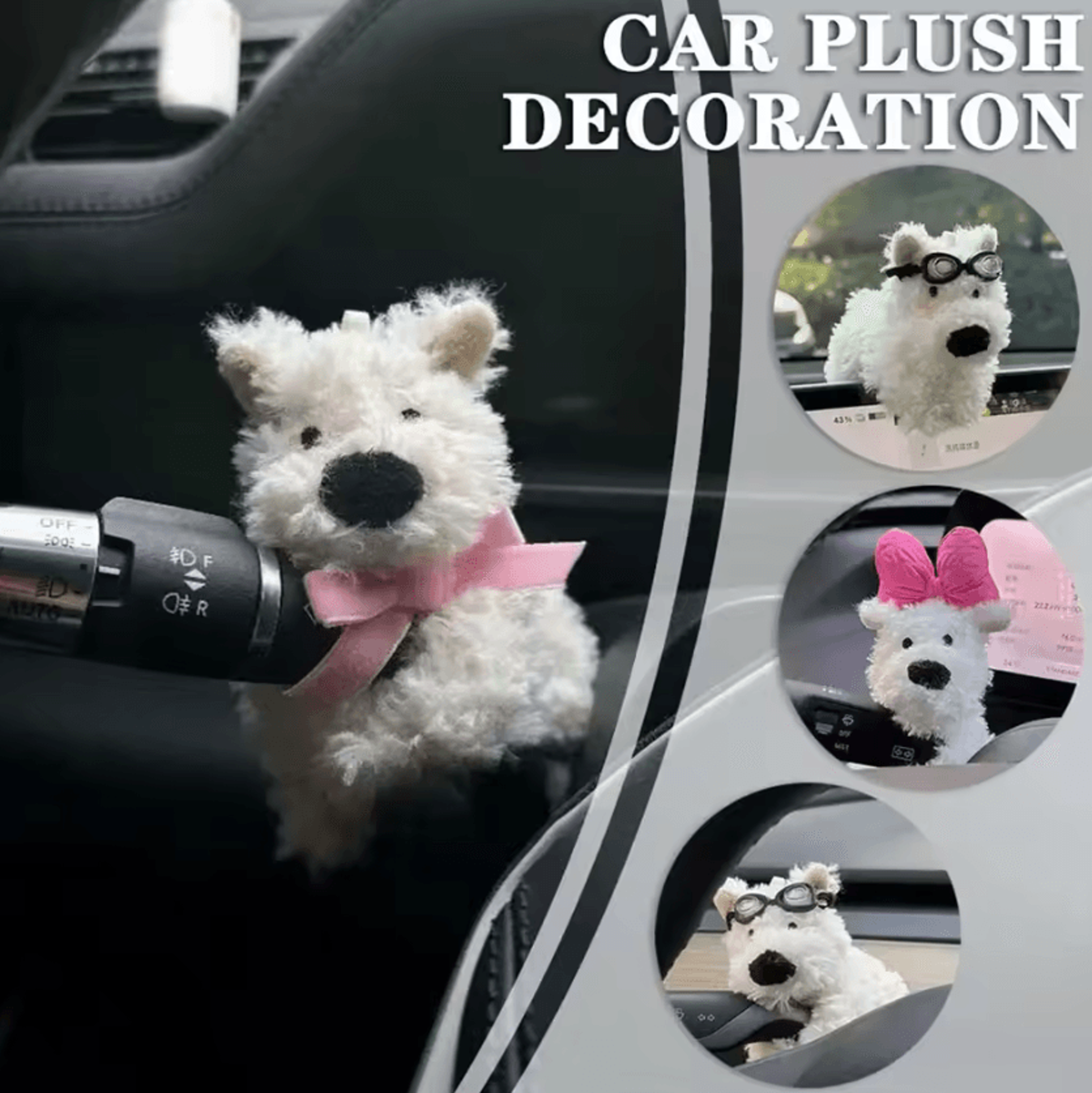 cute bow puppy steering column car ornament