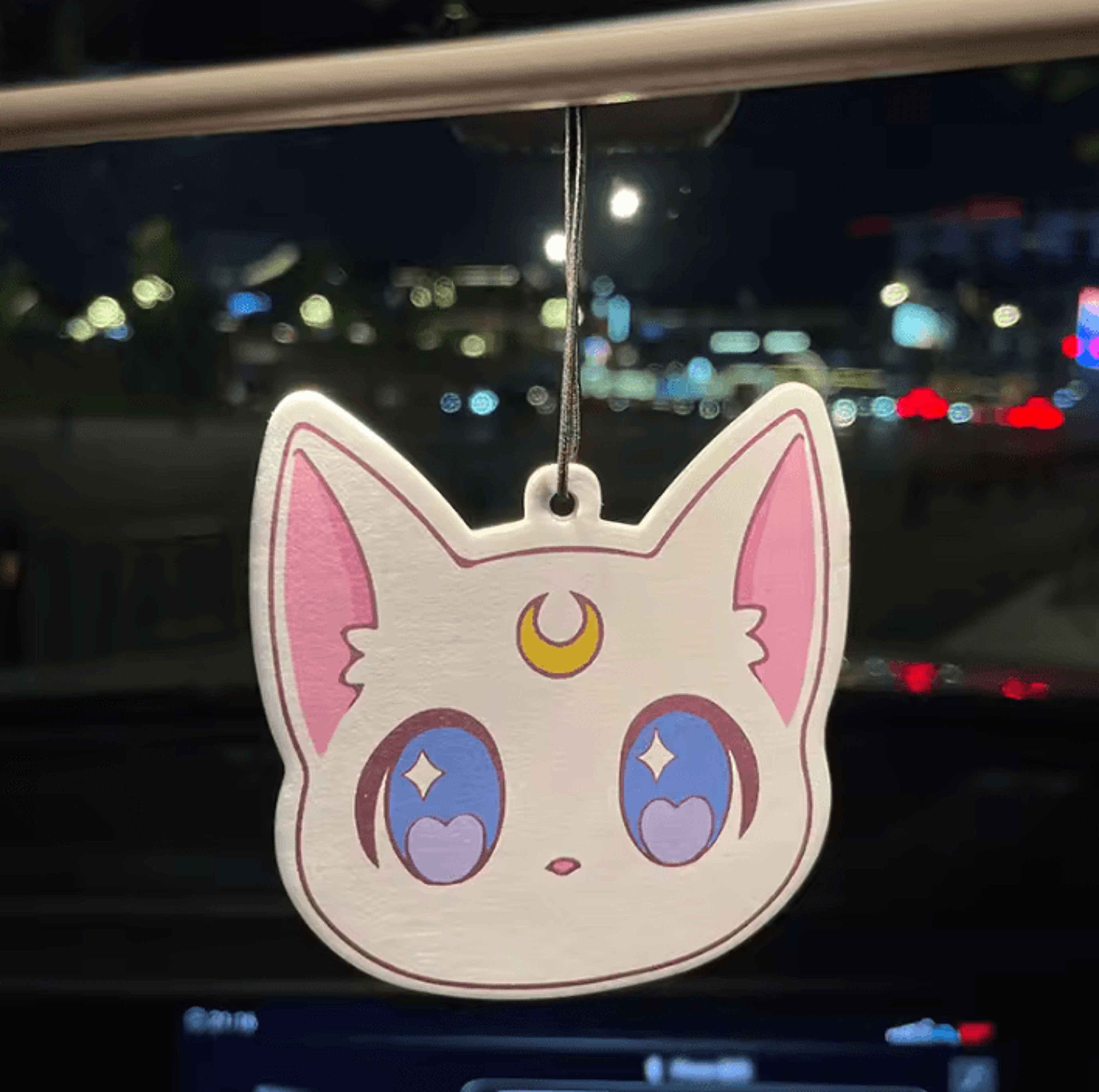 pink cute cat freesia & english pear hanging car air freshener