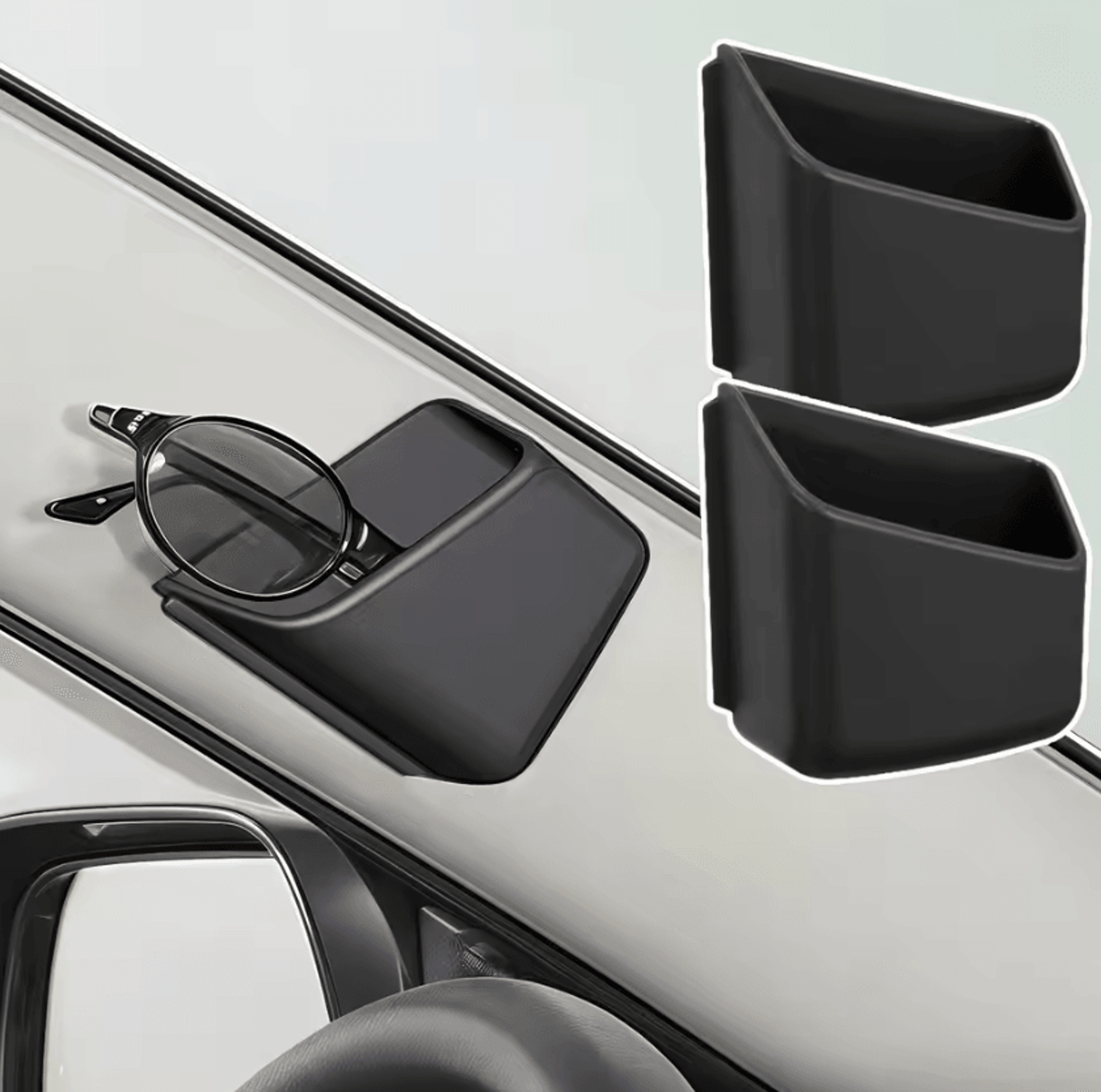 dual-compartment car glasses & phone organizer with anti-slip design