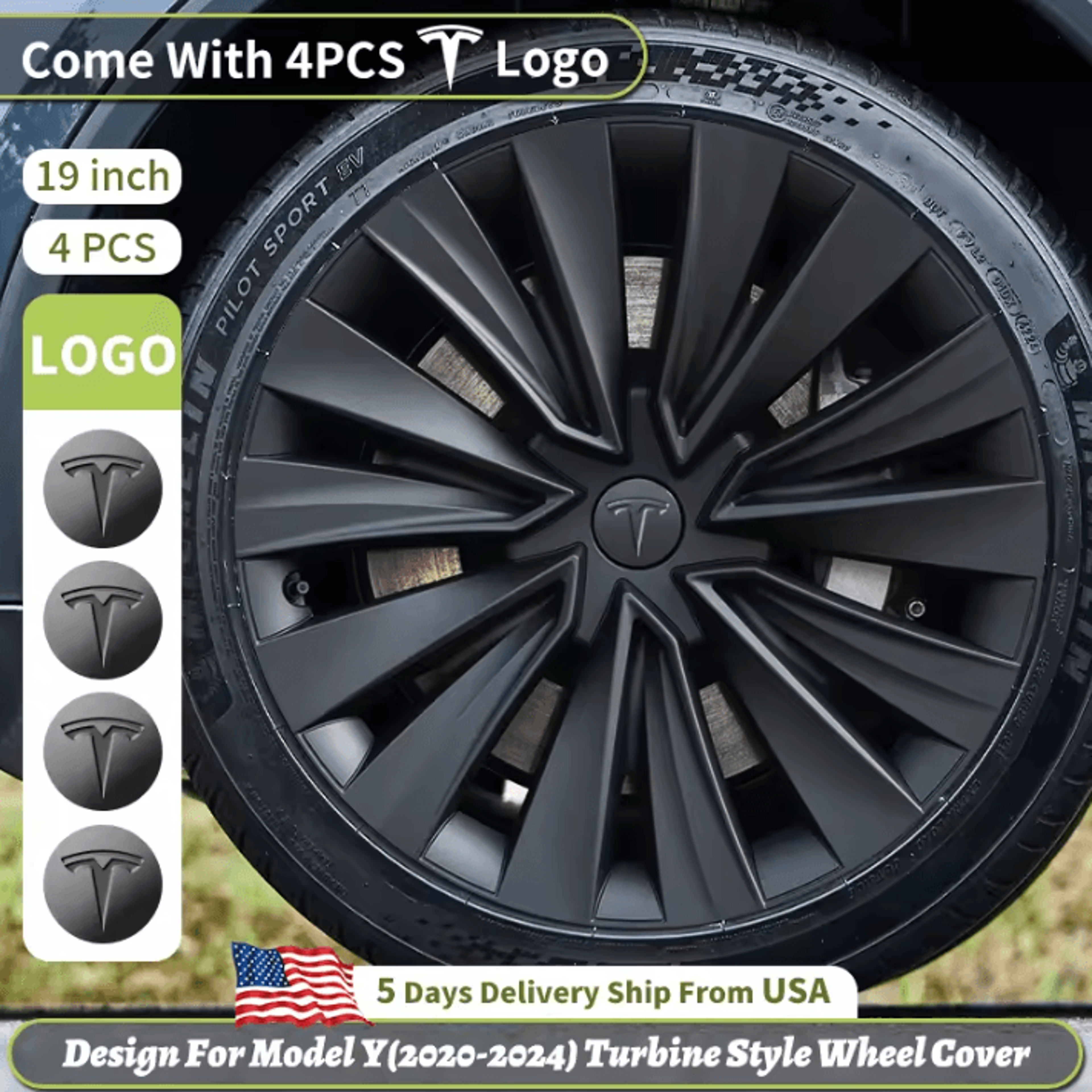 19-inch matte black turbine wheel covers for tesla model y (4pcs set)