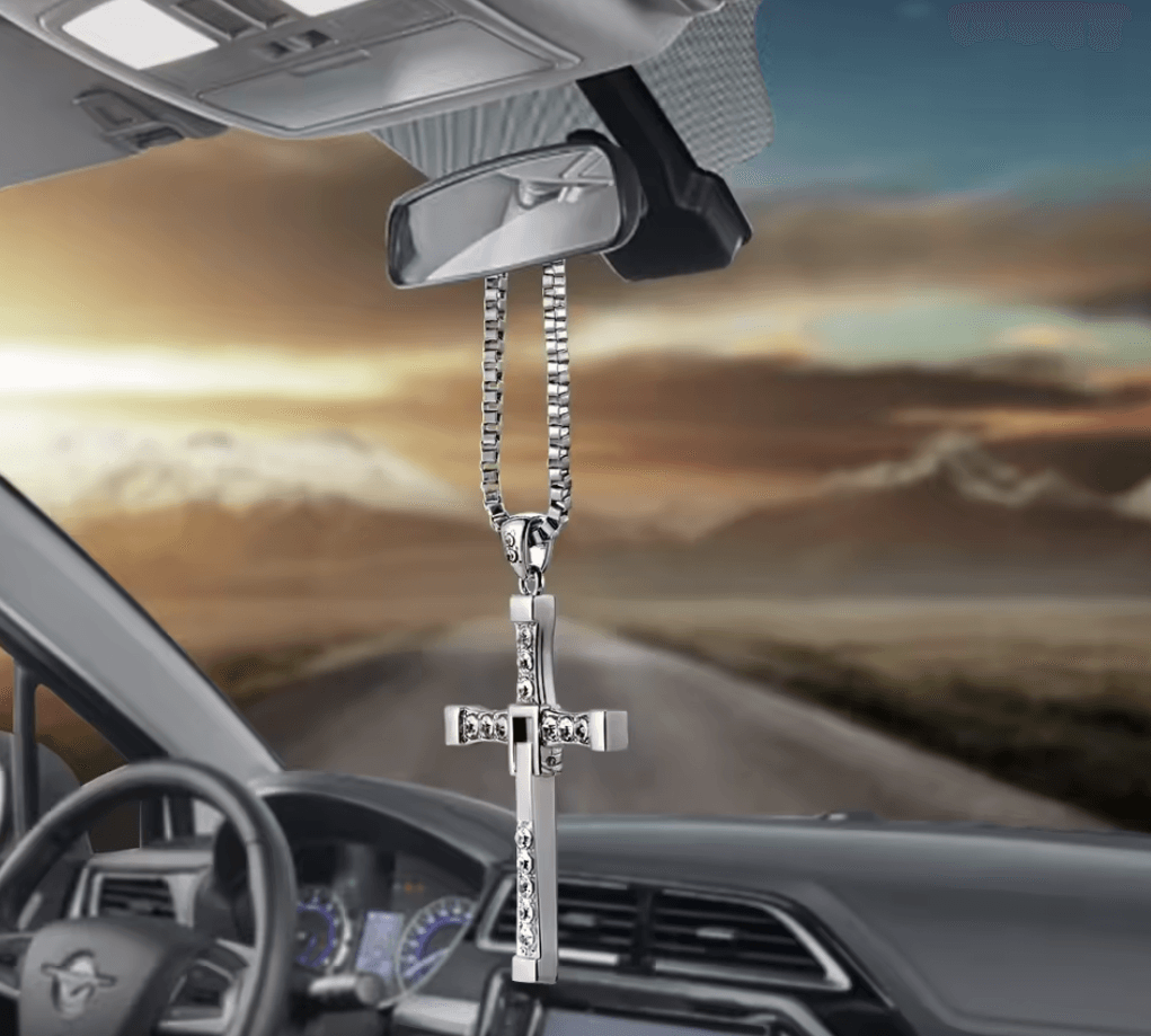 graceshine crystal cross car hanging ornament – christian rearview mirror pendant