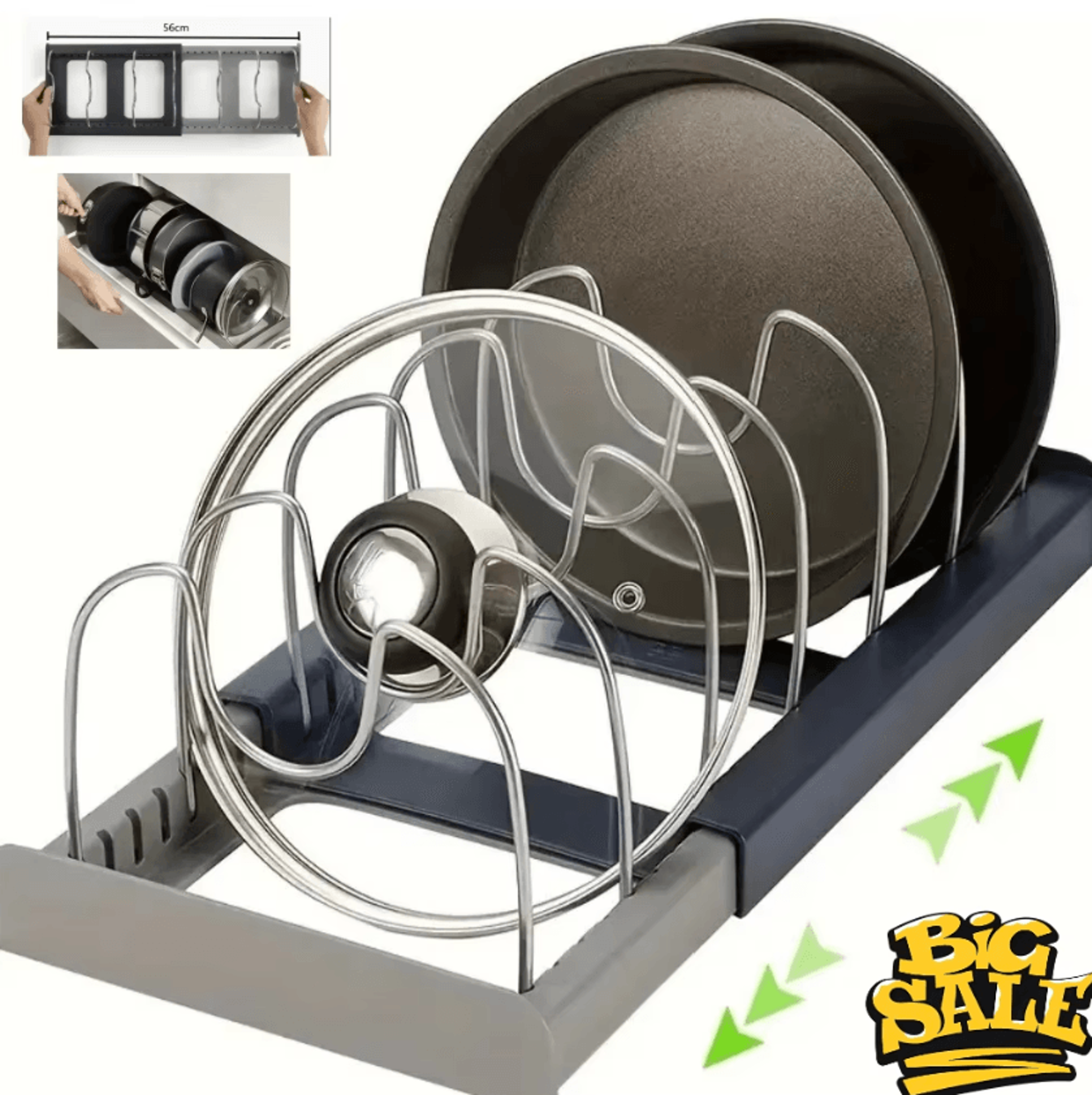 steelflex expandable kitchen cabinet organizer – adjustable cookware storage rack with 6 shelves for pots, pans & dish d
