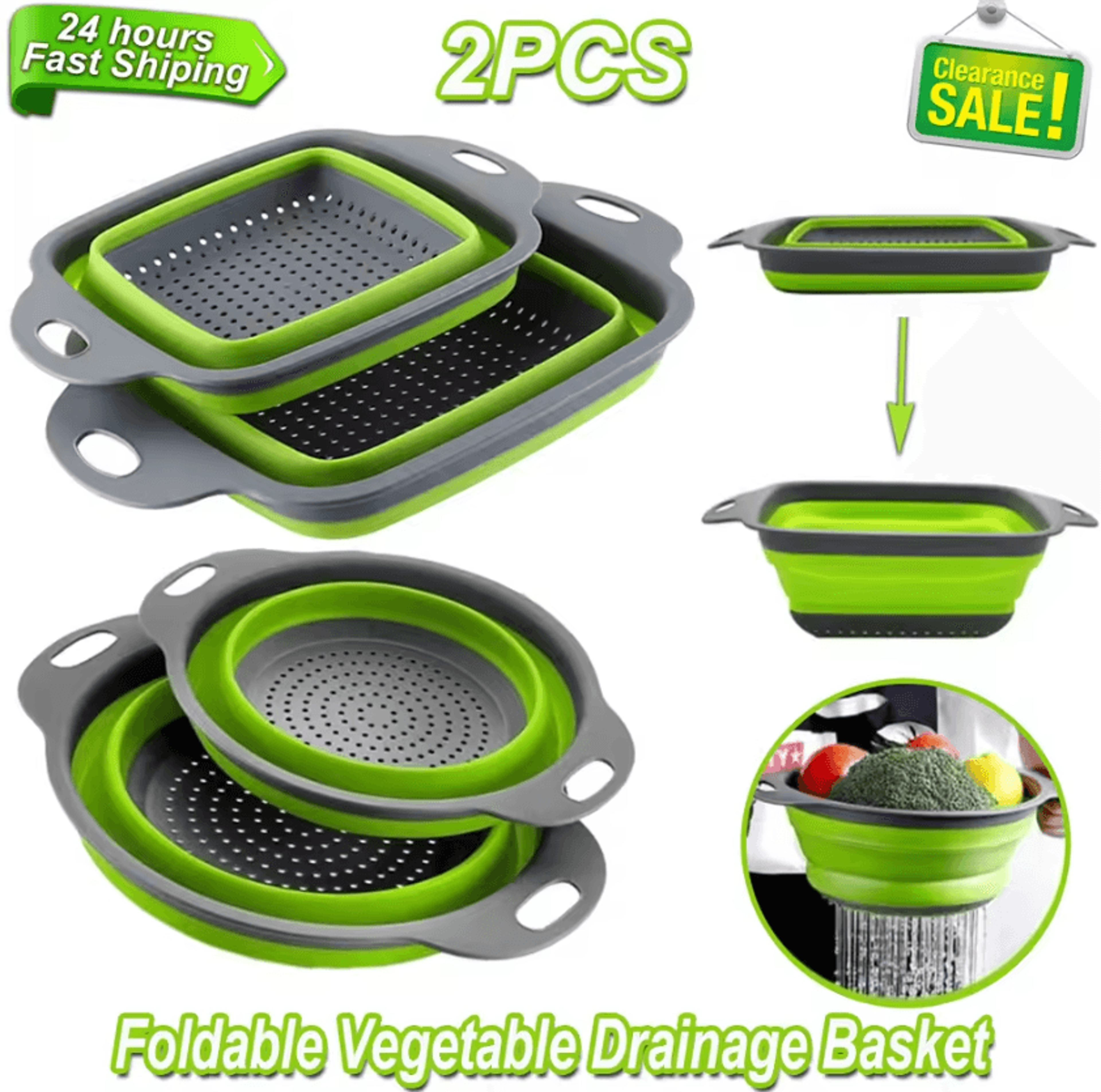 collapsible silicone colander set for fruits, pasta & vegetables