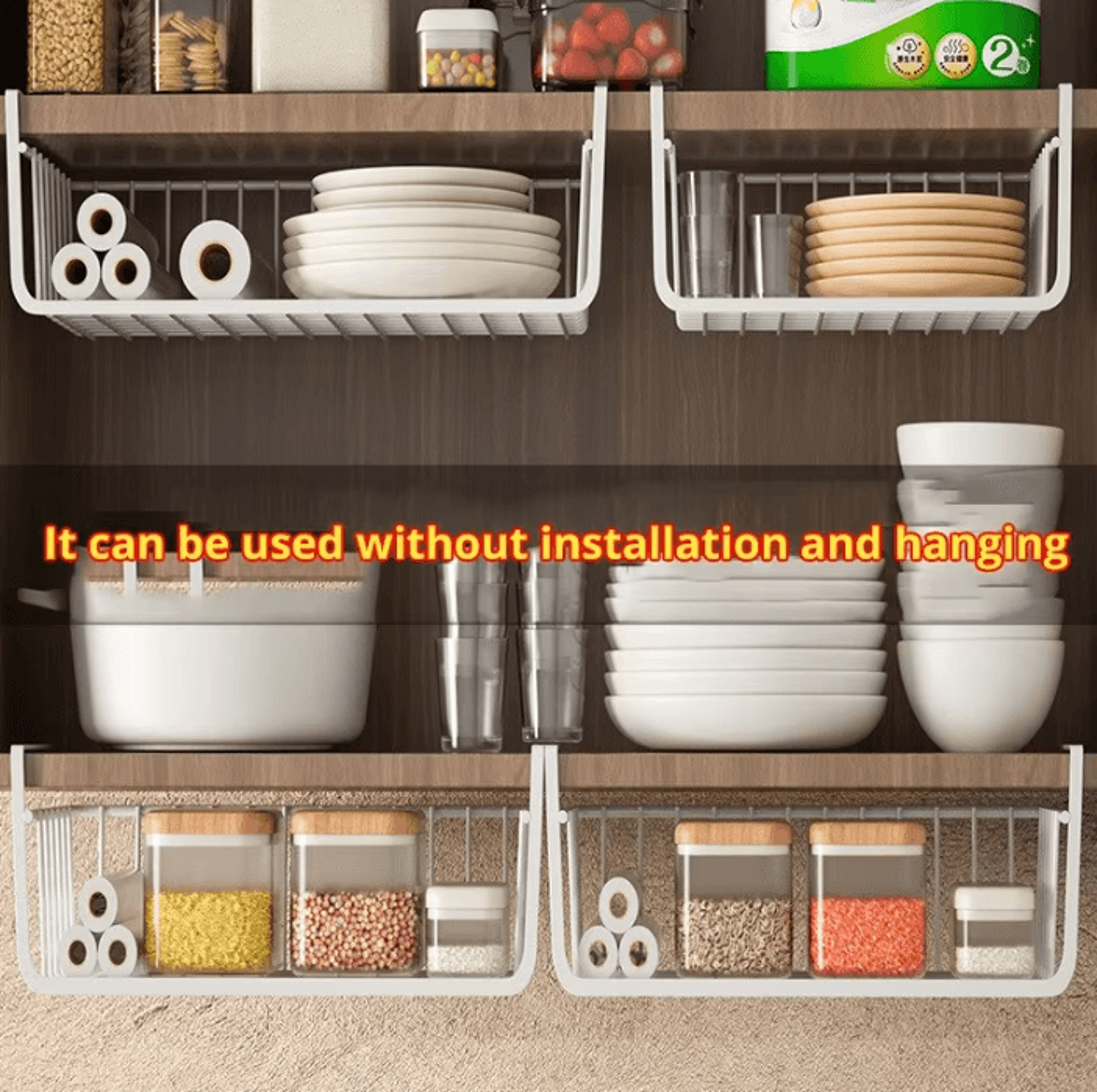 under cabinet hanging storage basket for kitchen & closet organization