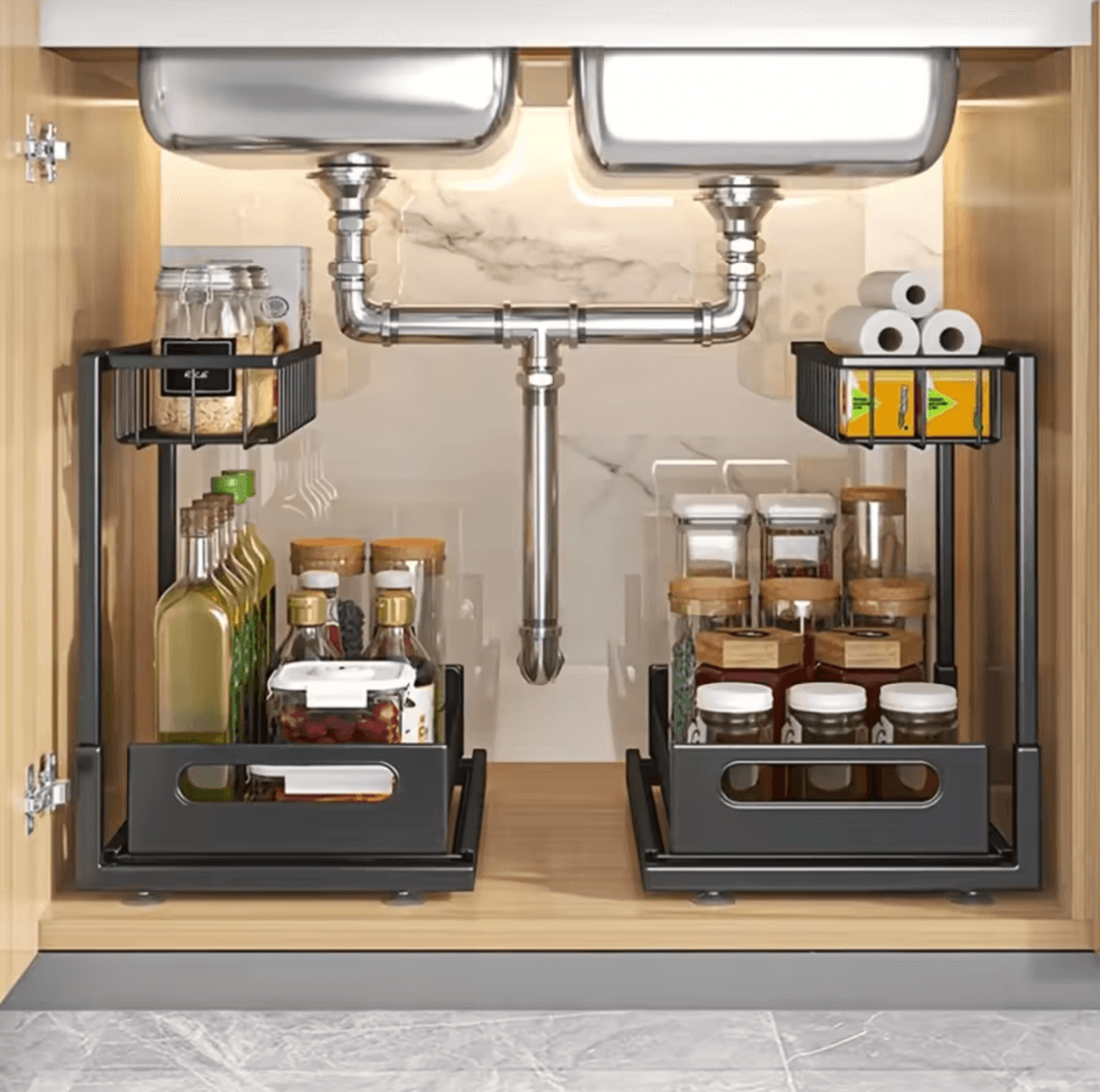 slideease metal under sink organizer & pull-out storage shelf