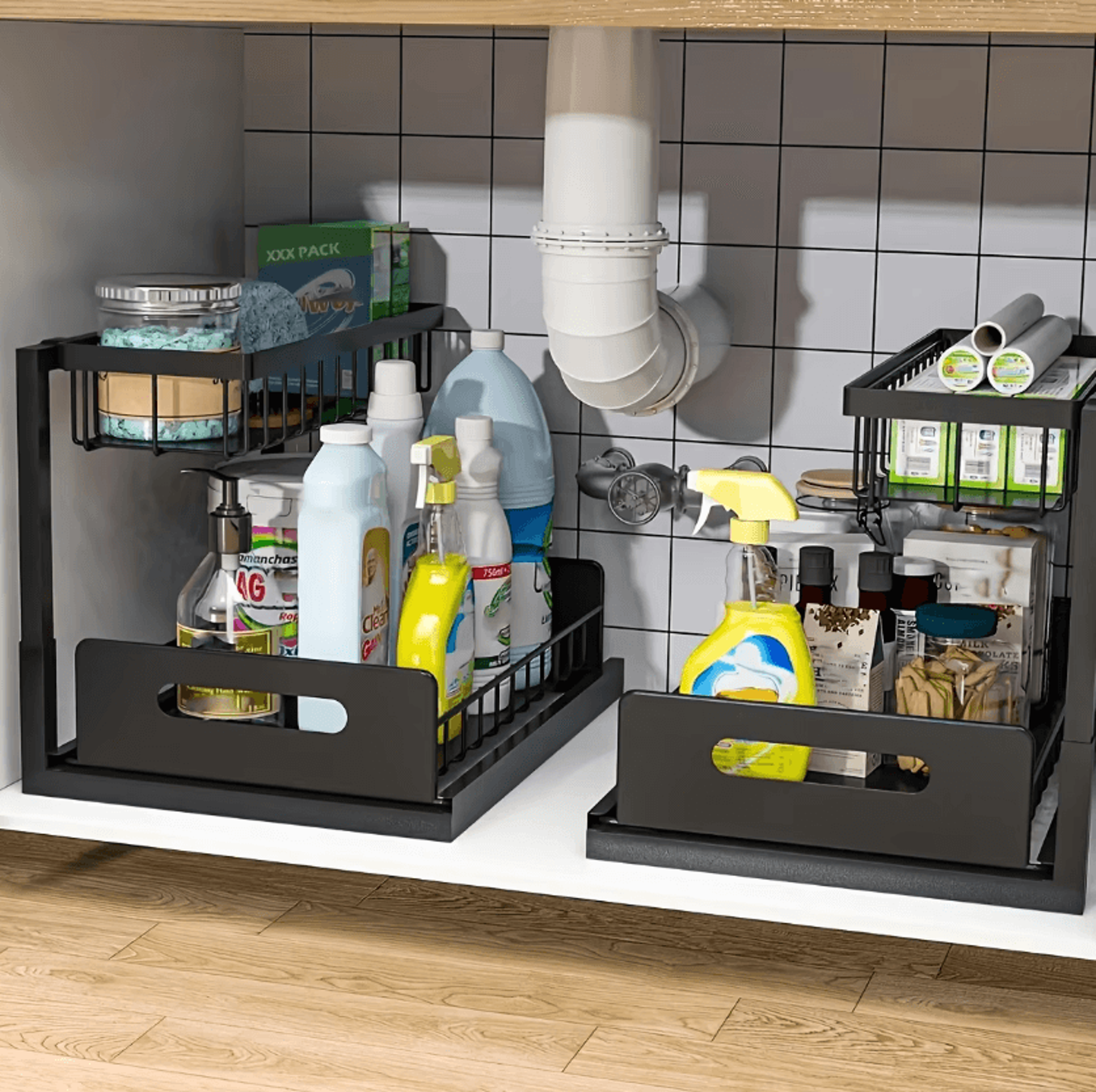 slidenest under sink storage rack set & sliding drawer organizer