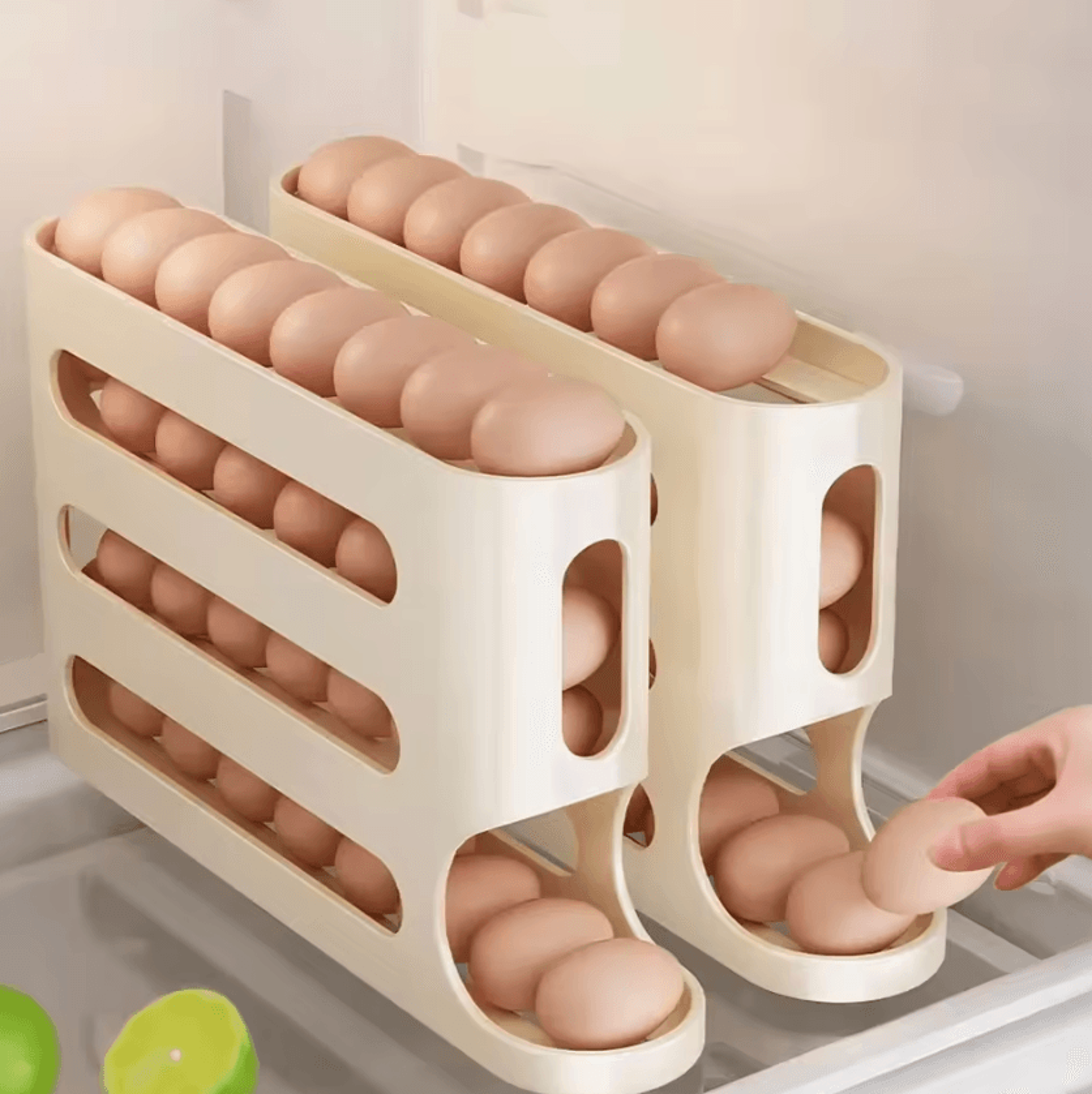 4-layer automatic rolling egg holder for refrigerator storage