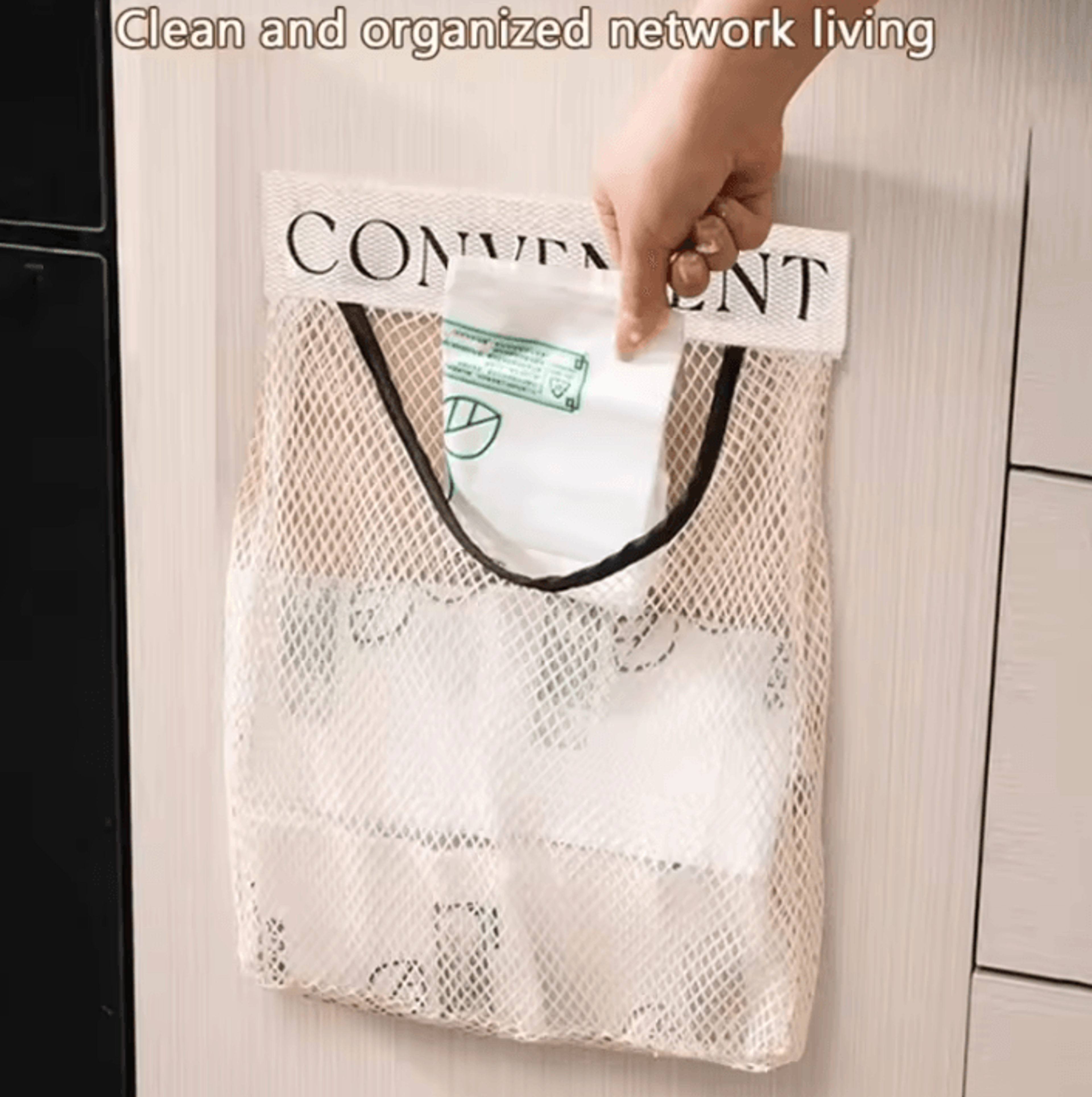 wall-mounted mesh trash bag organizer & kitchen storage net