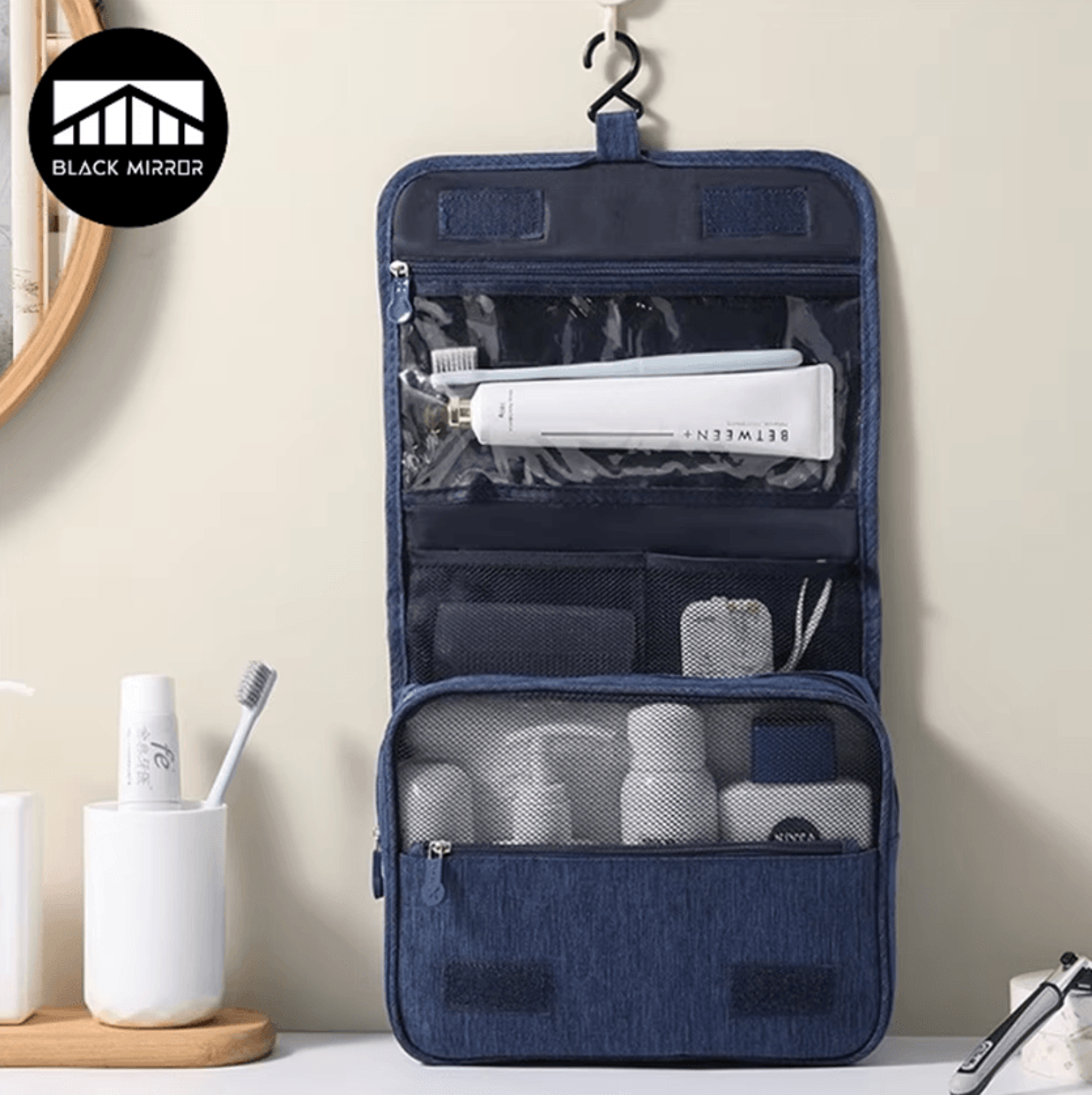 waterproof hanging toiletry travel bag for makeup & bathroom essentials