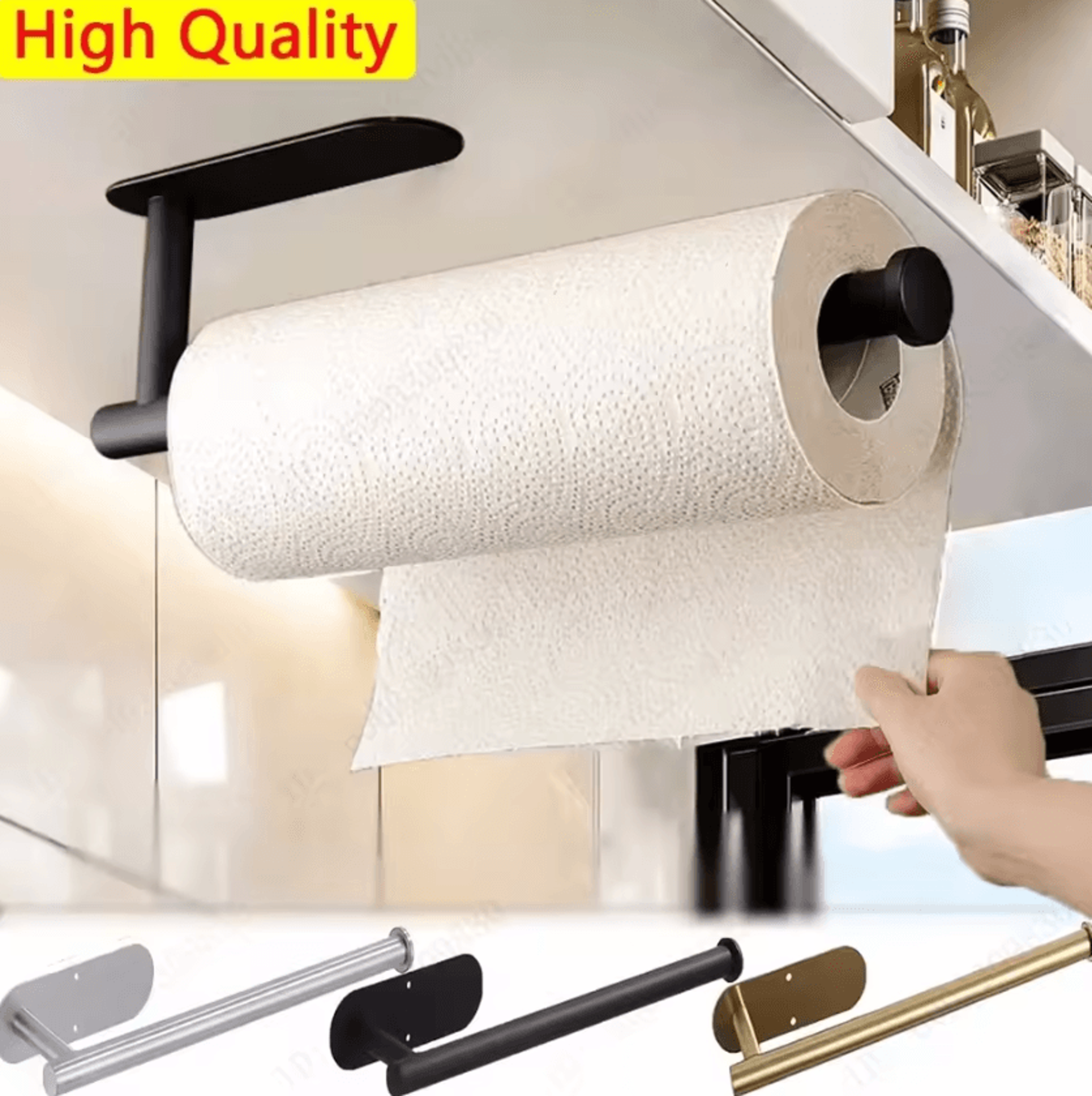 adhesive paper towel holder rack for kitchen & bathroom organization