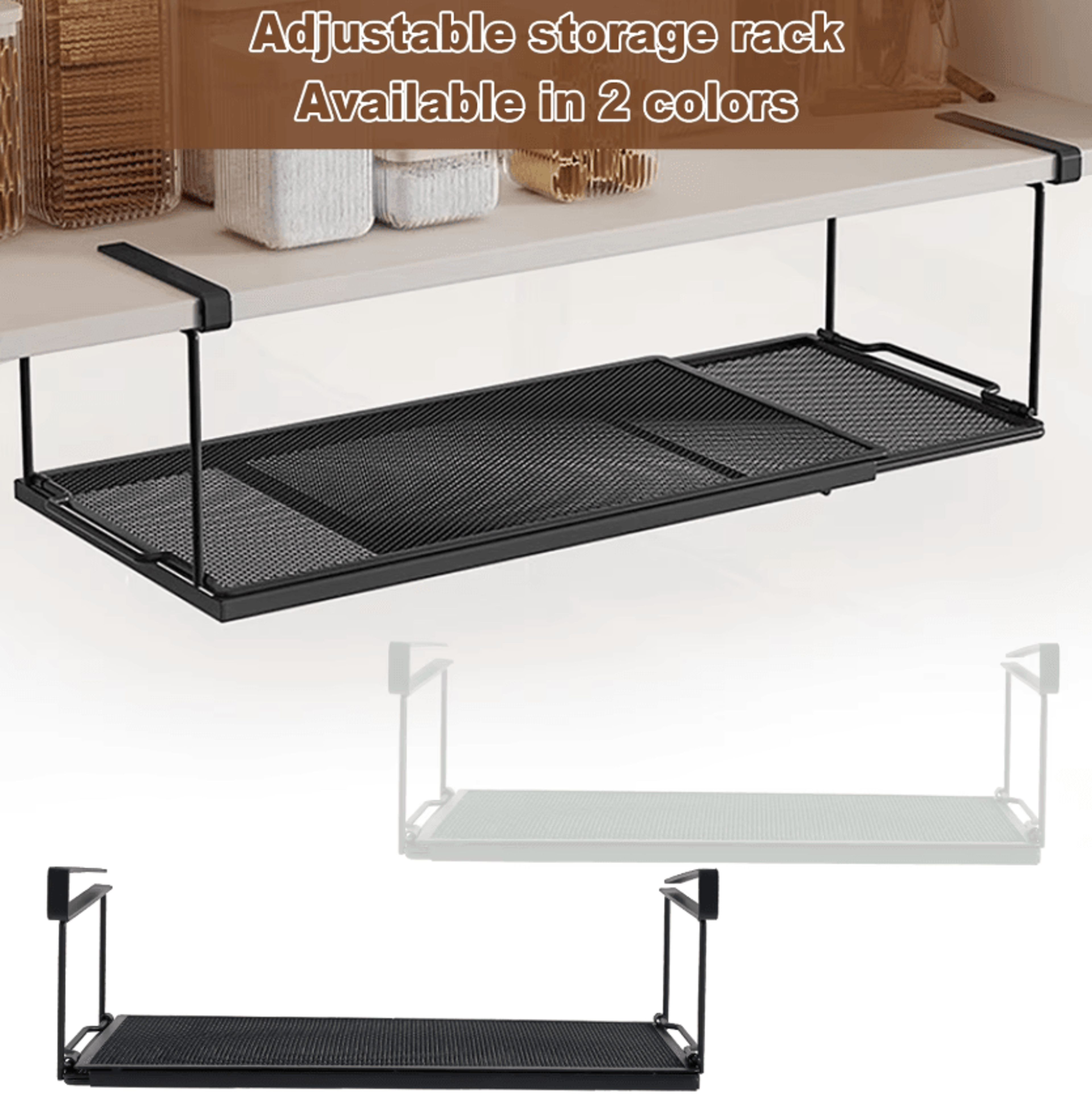 extendable under cabinet storage basket for kitchen & desk organization