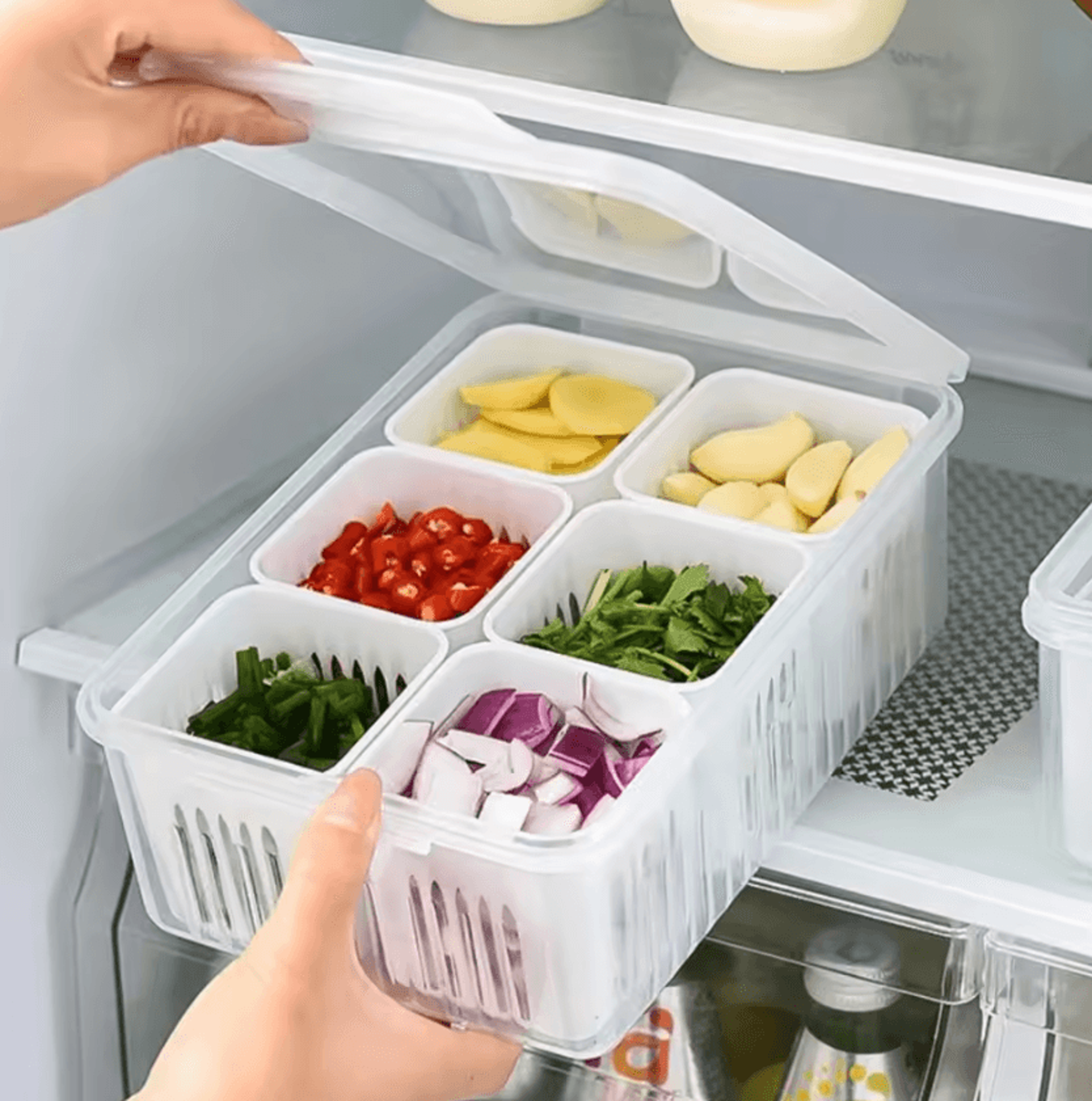 refrigerator fresh-keeping drain storage box for ginger, garlic & vegetables