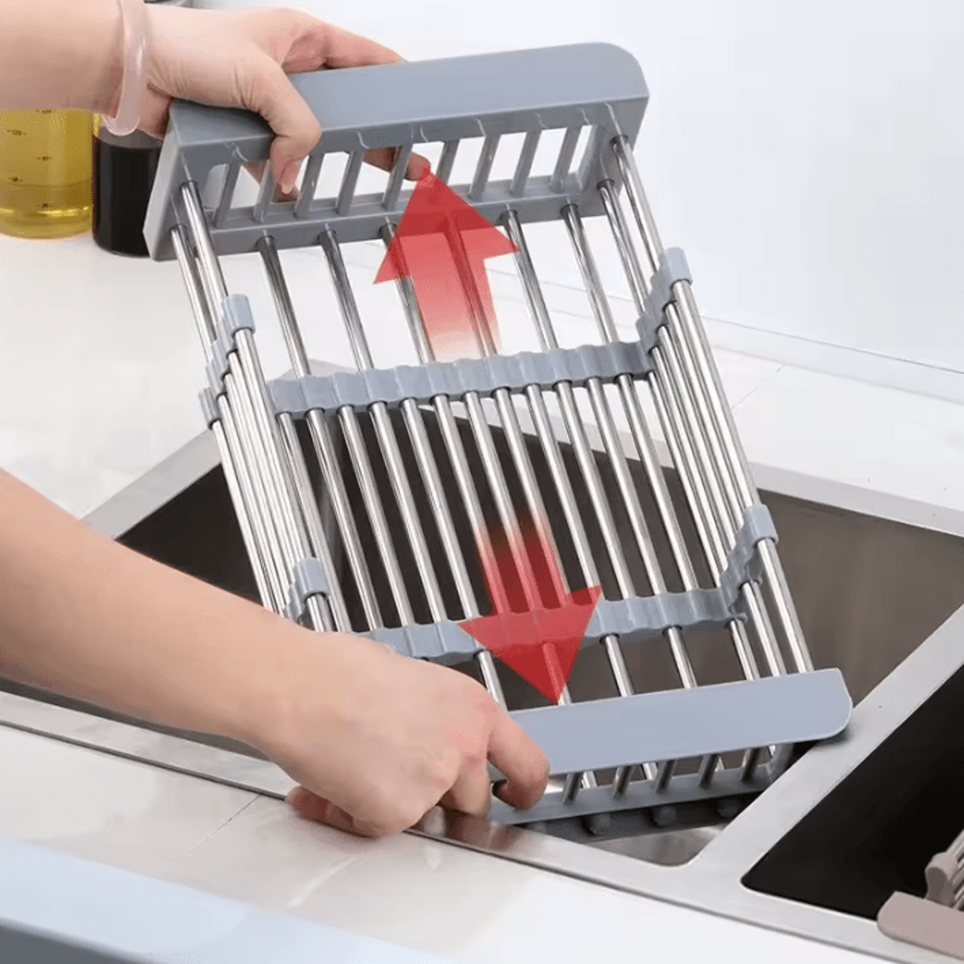extendable stainless steel sink drain rack for dish & produce washing