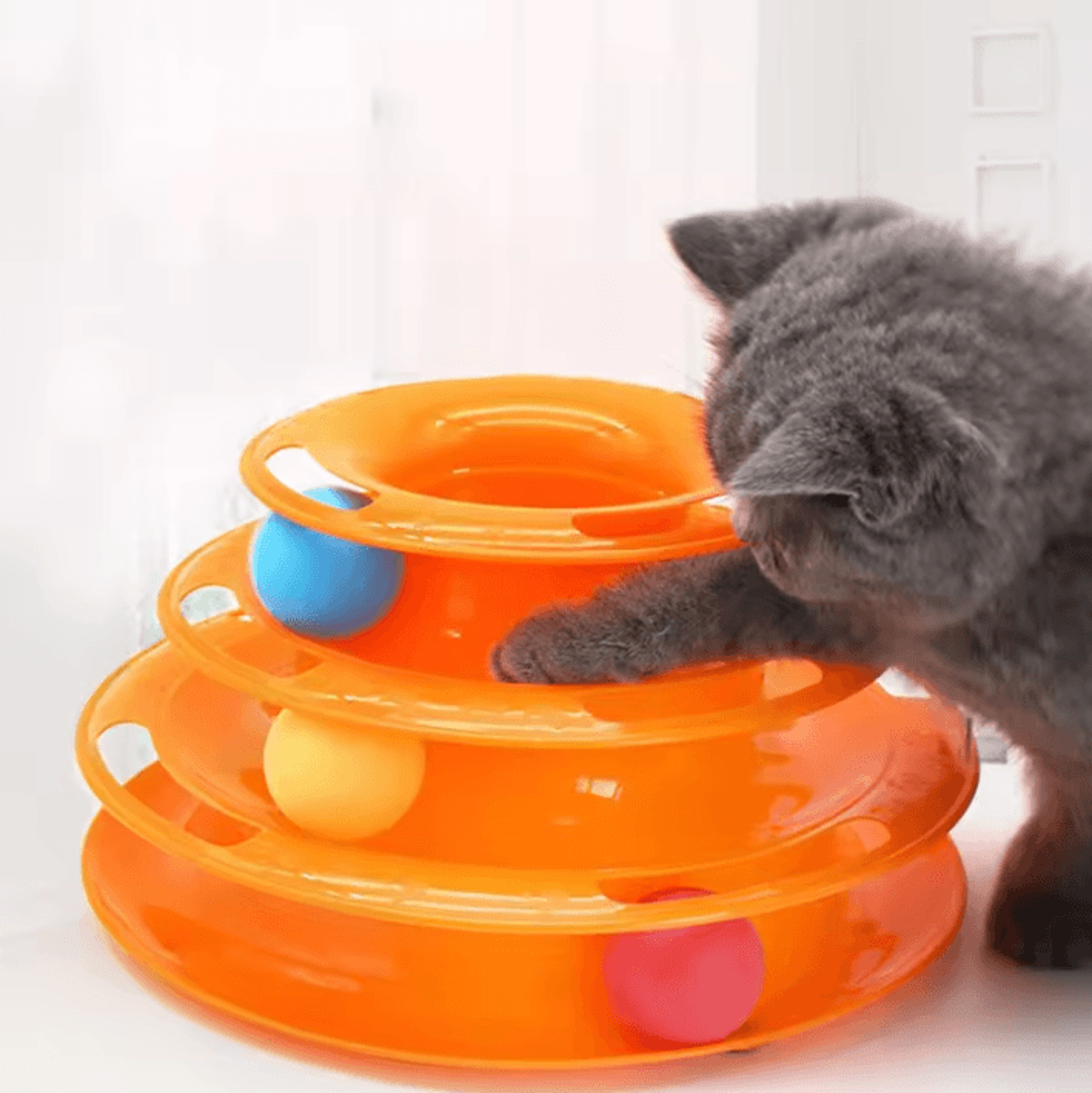 spinpaws interactive 3-tier cat track tower toy