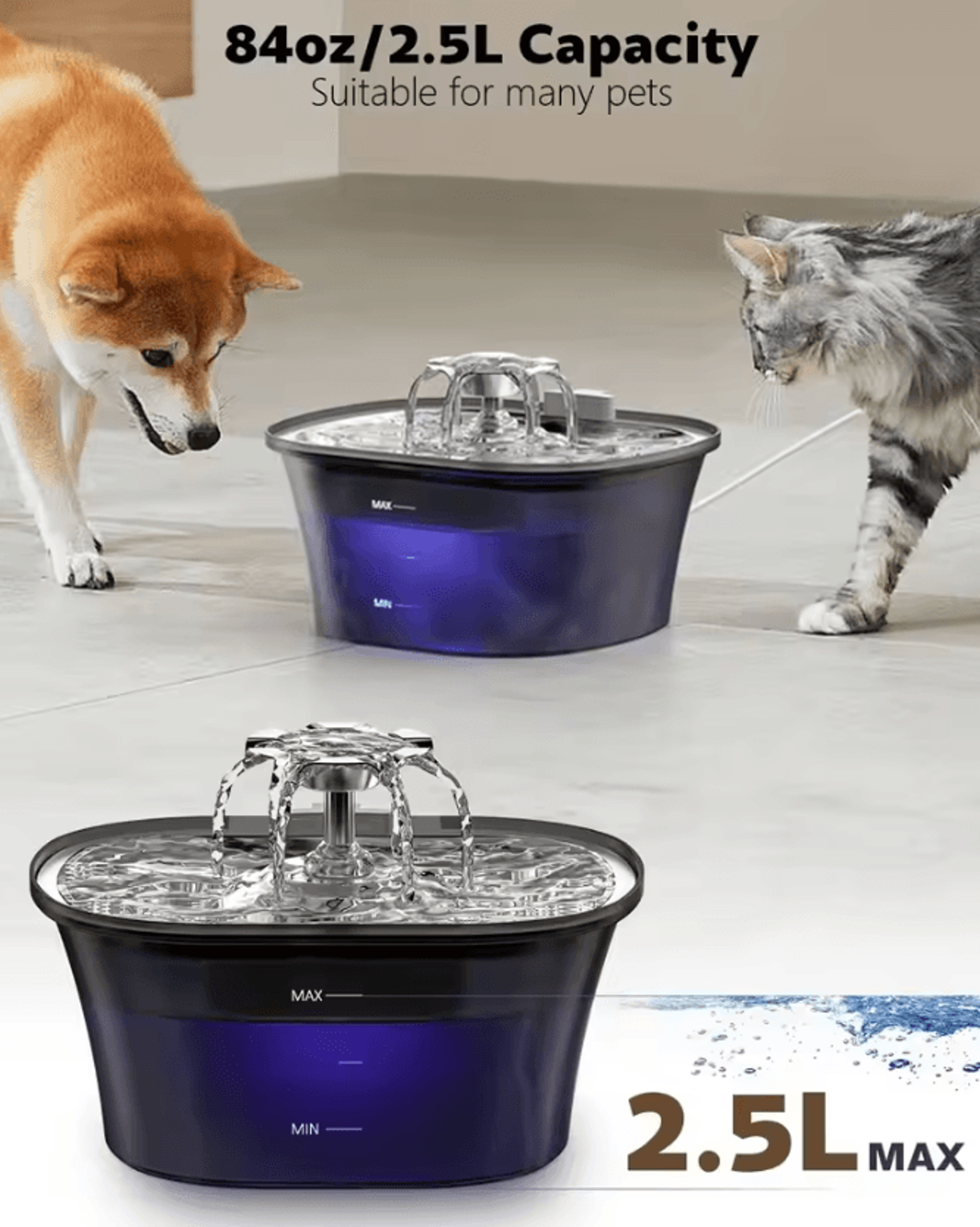 aquaflow 2.5l automatic pet water fountain for cats & dogs