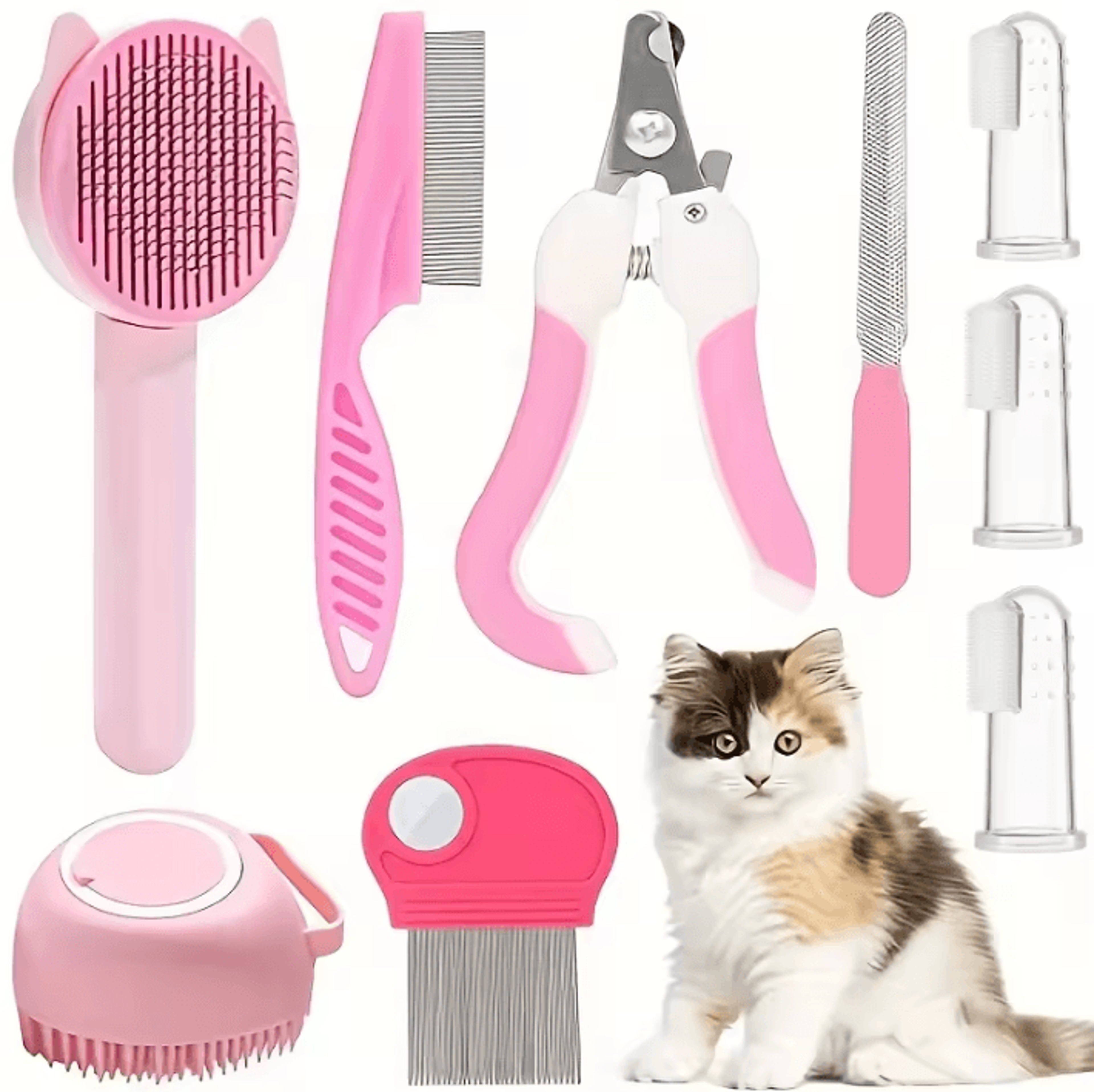 completecare 8-piece cat grooming kit with self-cleaning brush