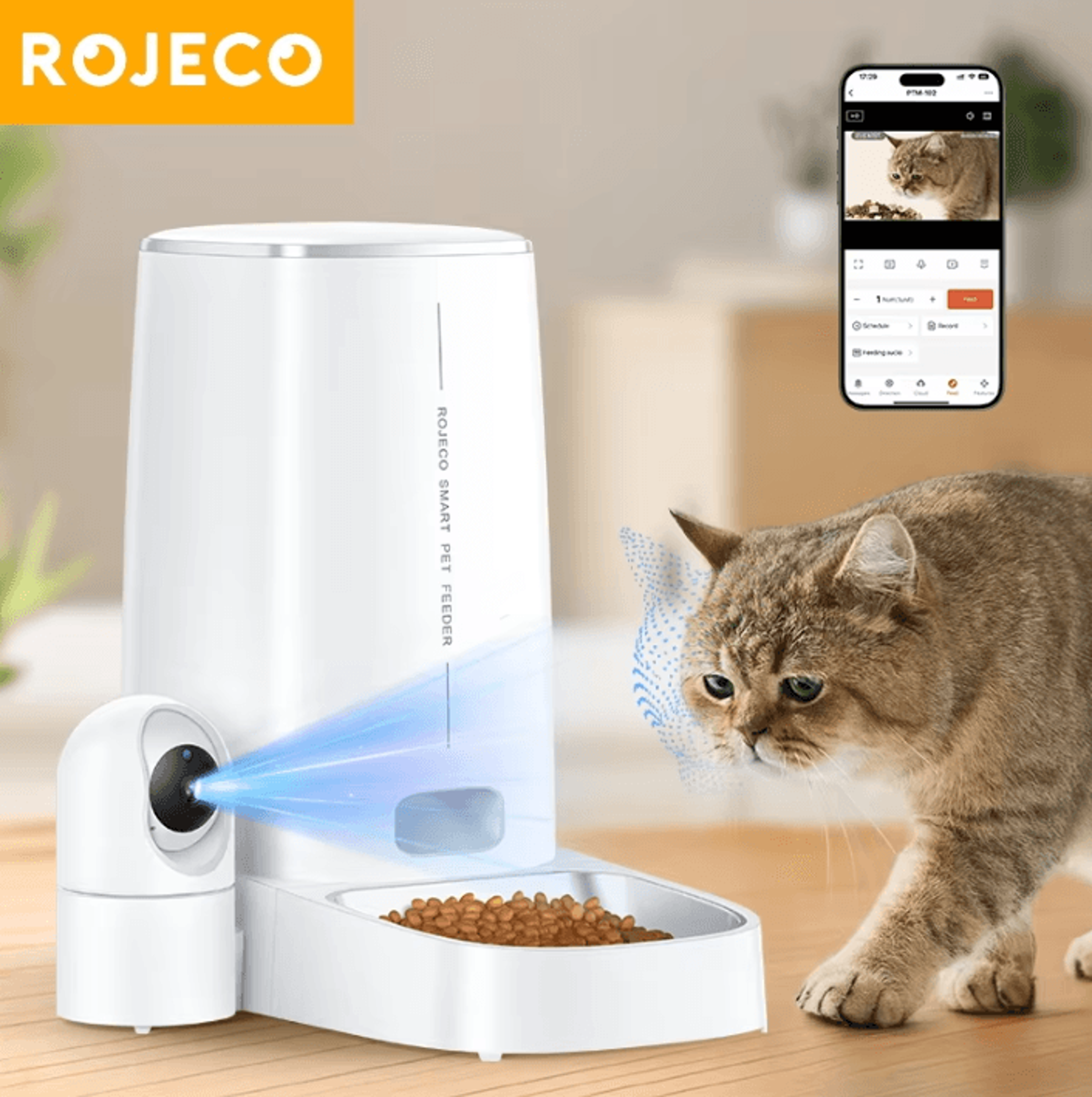 rojeco smartview 4l automatic pet feeder with 360 camera & wifi control