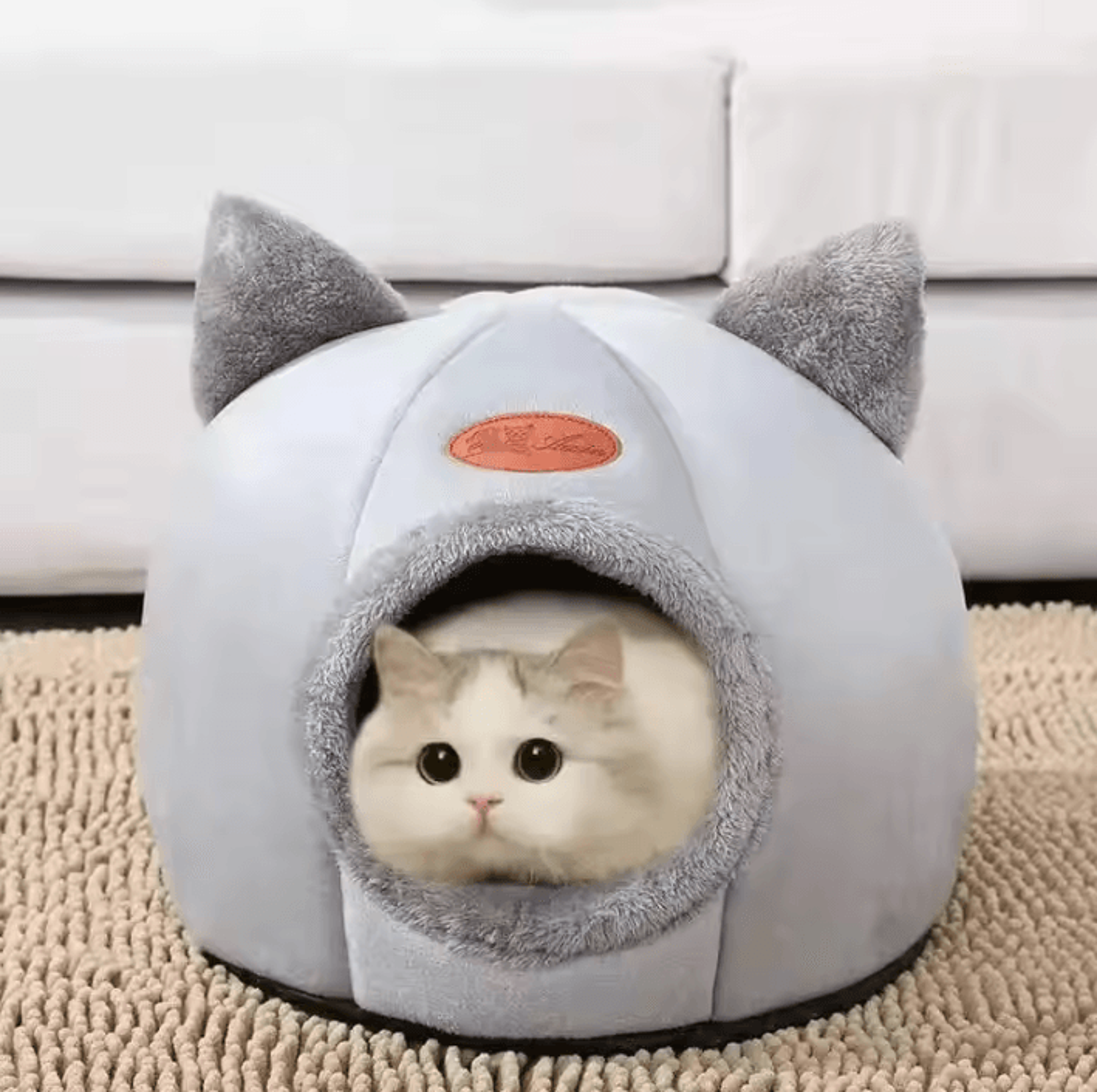 cute cat head shape semi-enclosed warm cat bed house