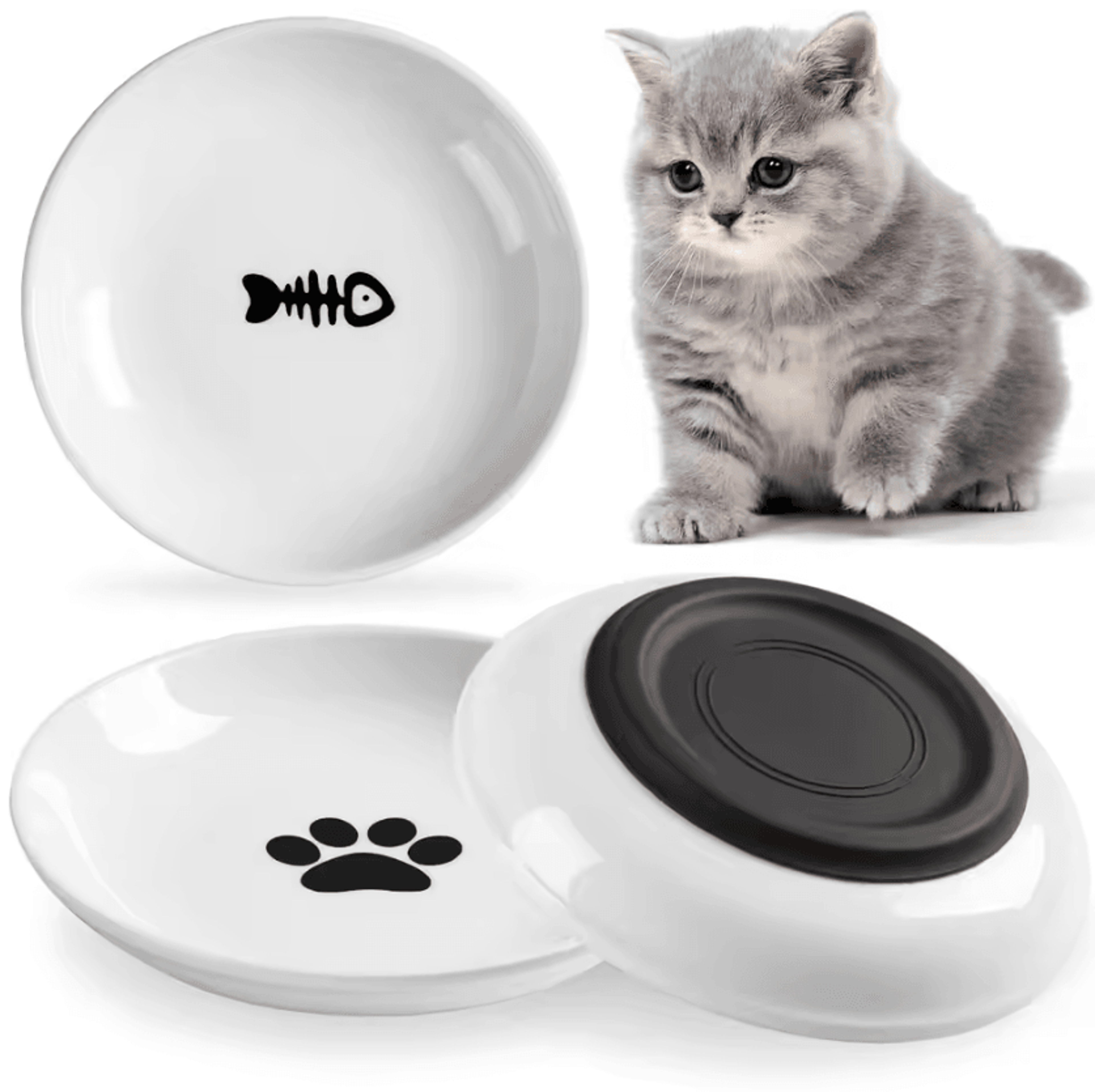 elevated ceramic pet feeding bowl with non-slip silicone base