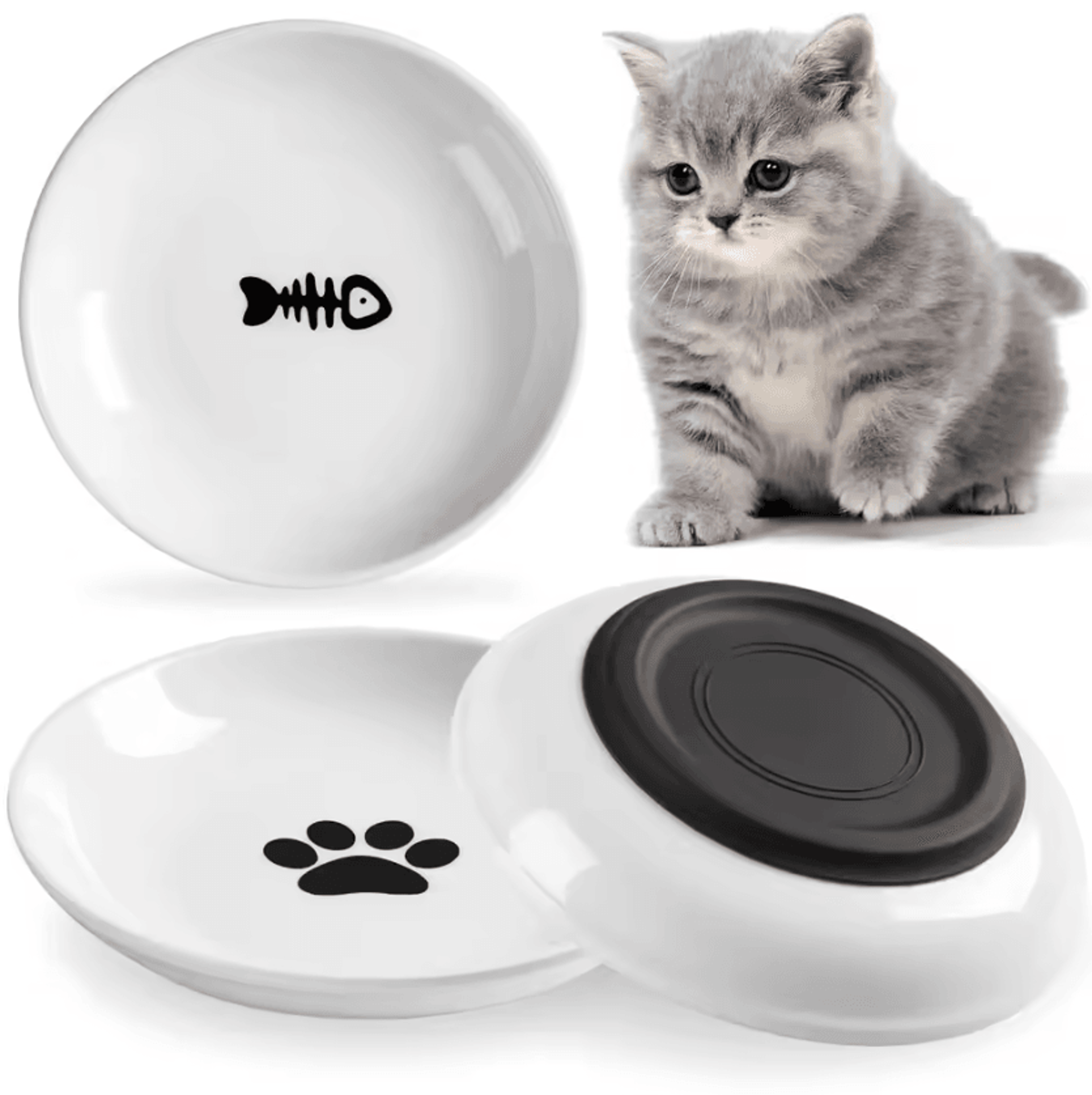 anti-tip porcelain cat food bowl for cats & small dogs
