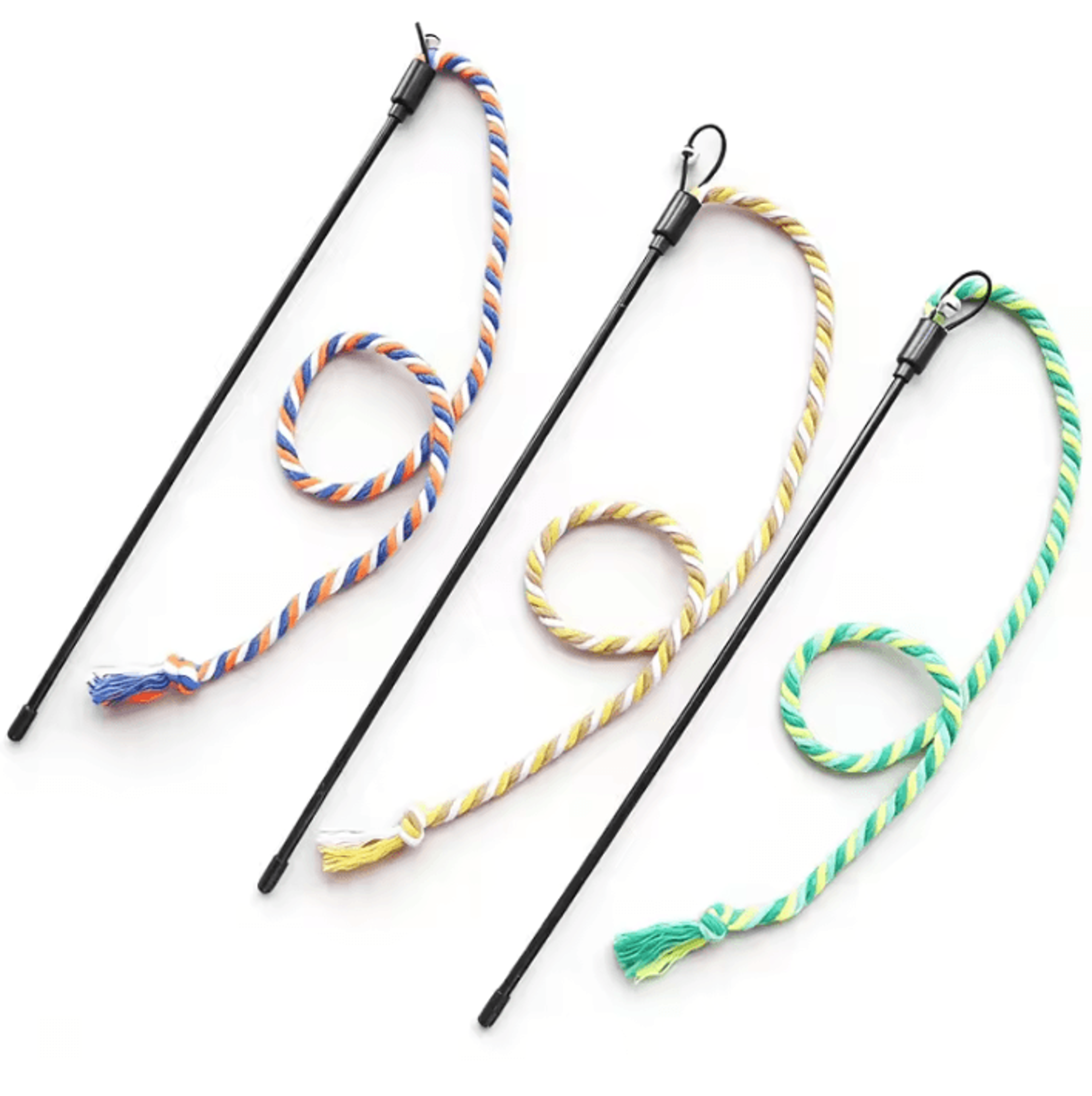 interactive cat wand toy set with cotton rope teasers for indoor cats