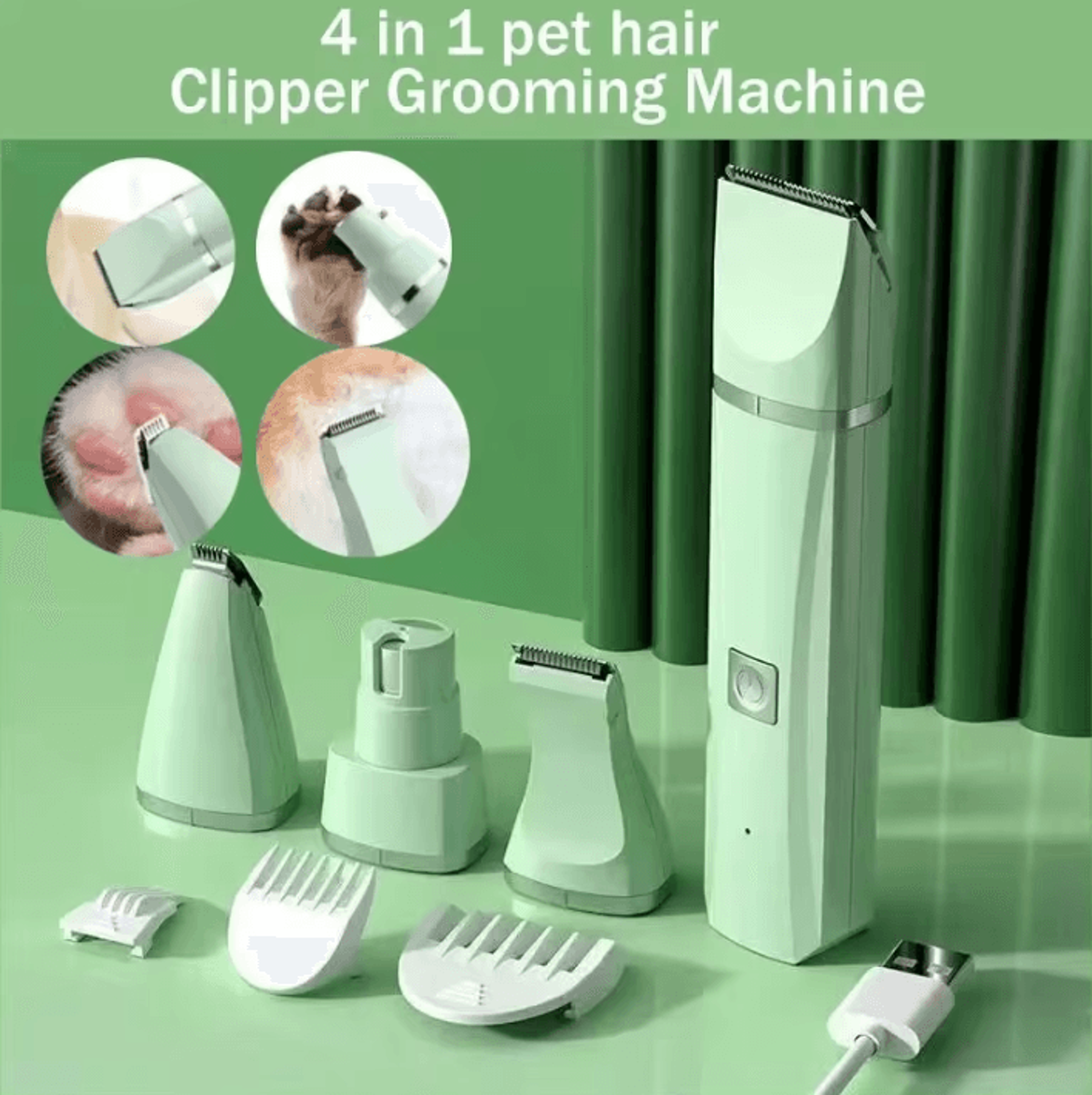 4-in-1 cordless pet grooming clippers with type-c charging & low noise trimmer