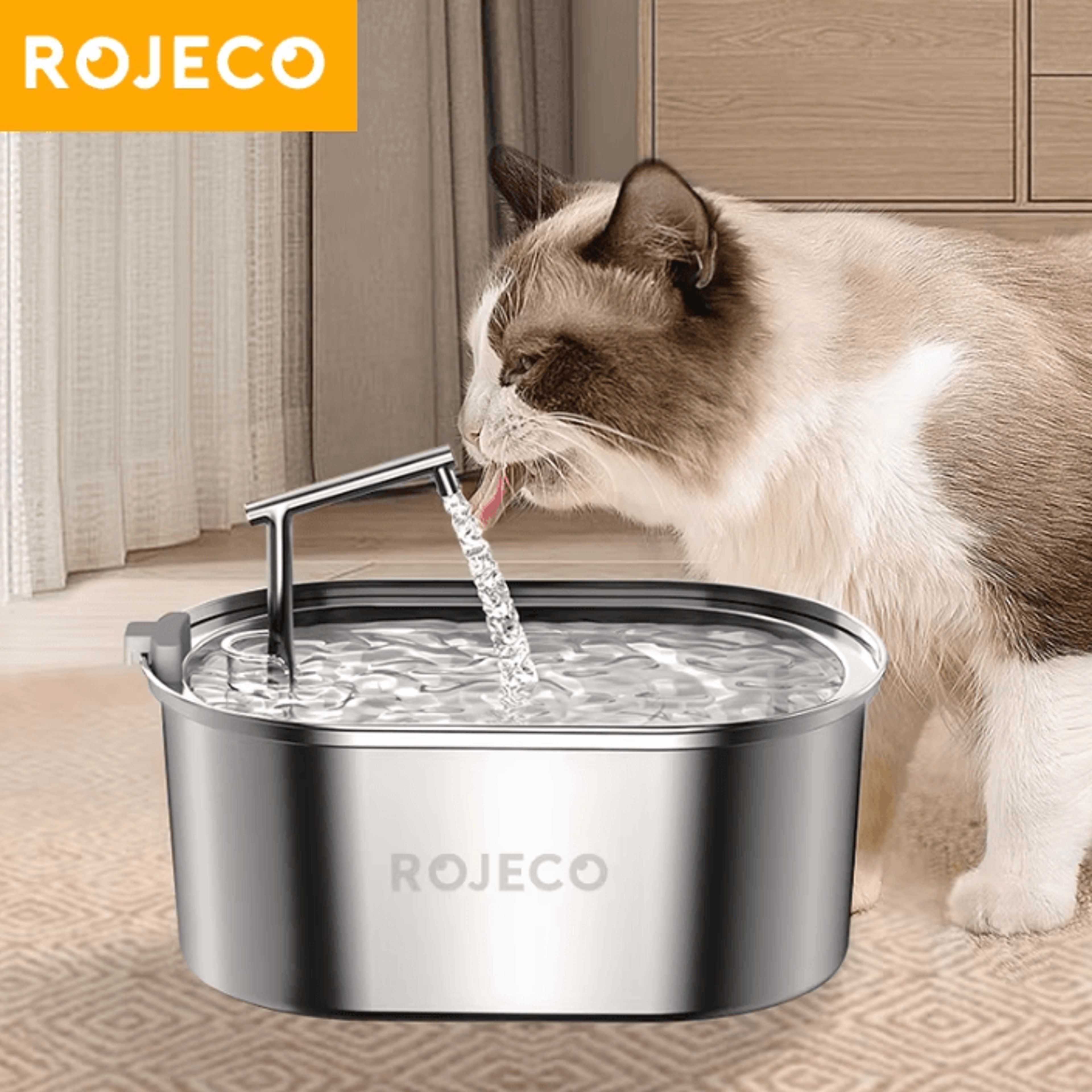 rojeco stainless steel cat water fountain – automatic pet drinking dispenser for cats & dogs