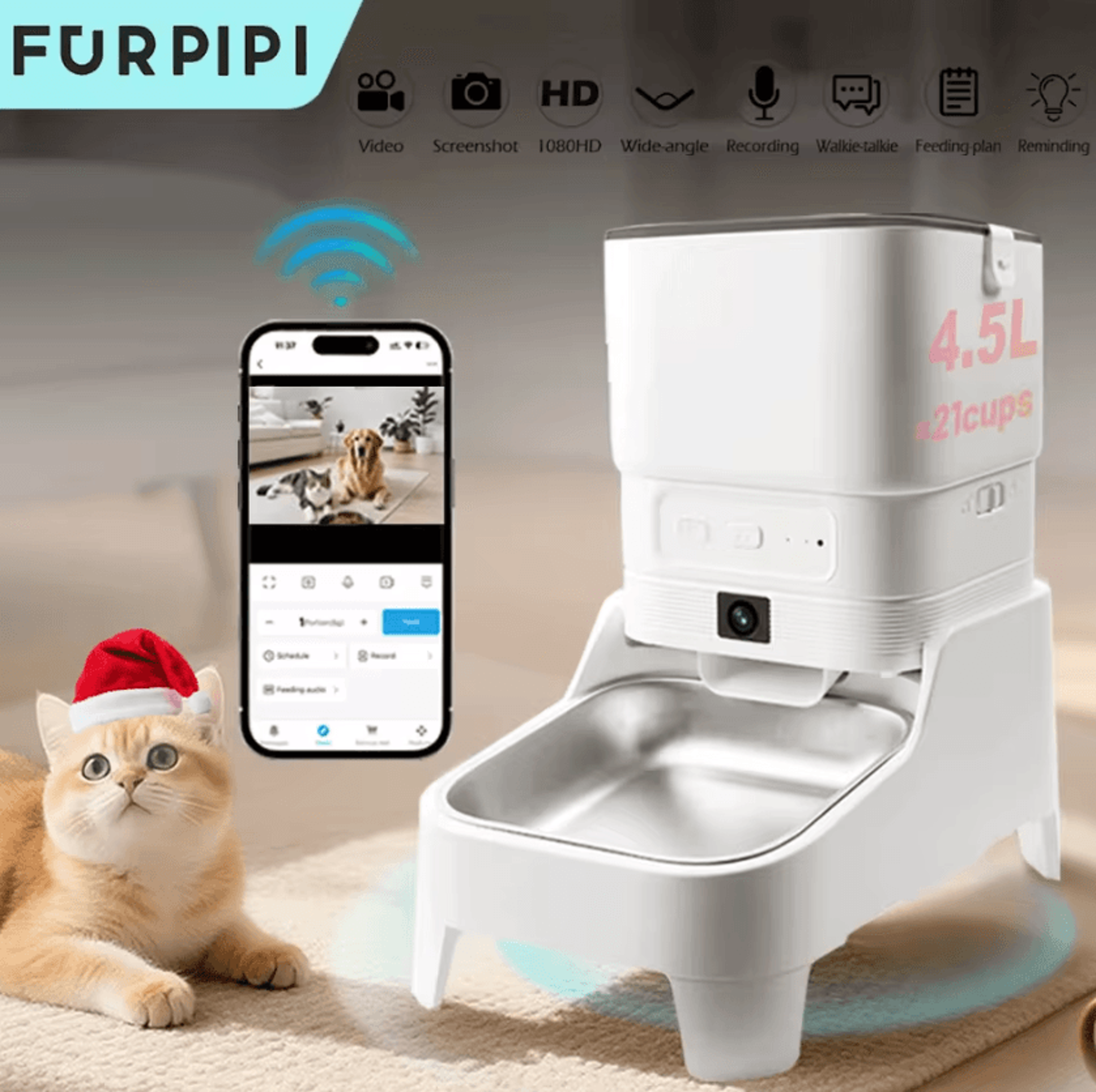 smart automatic pet feeder with 1080p hd camera & app control