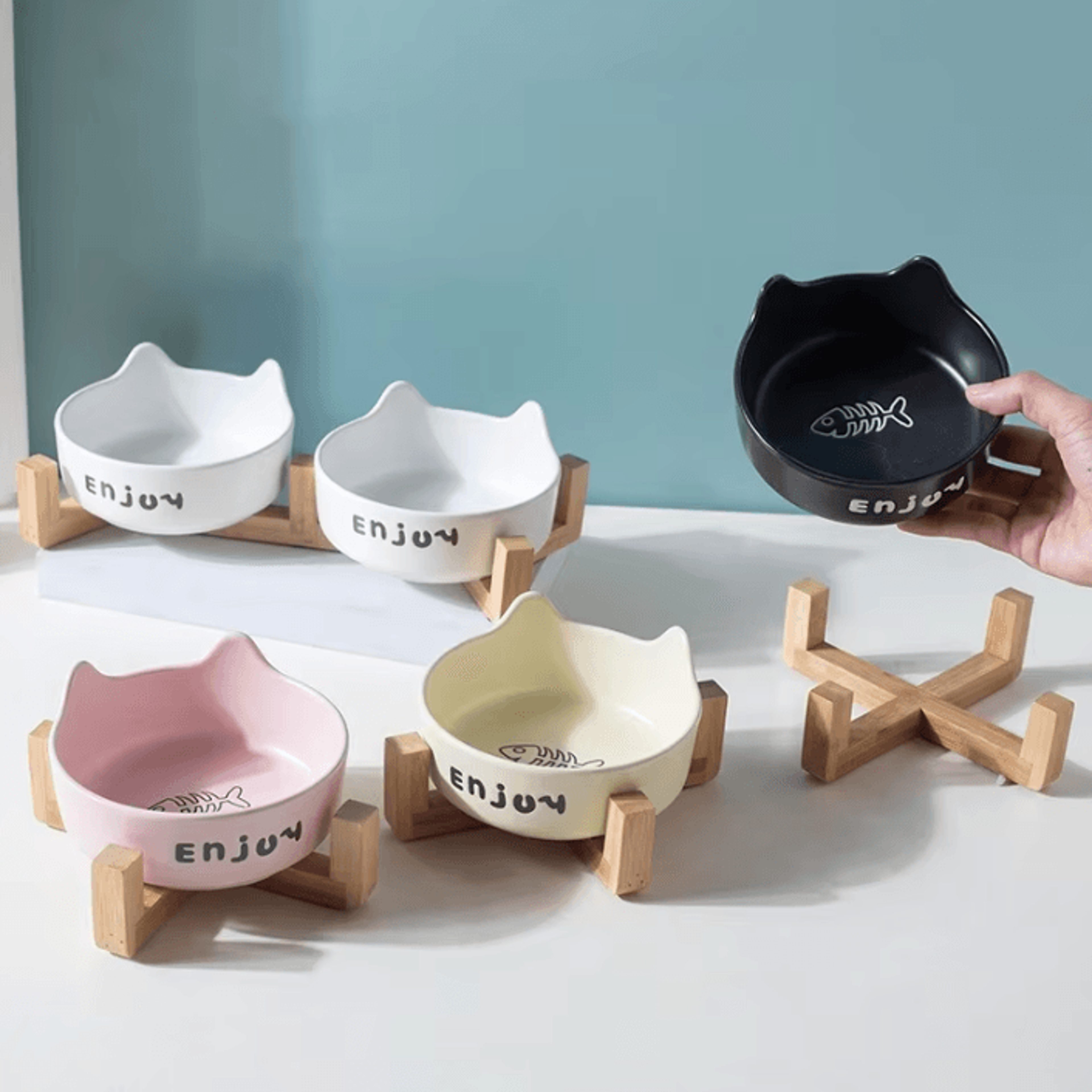 cozypair ceramic double pet bowl set with non-slip stand
