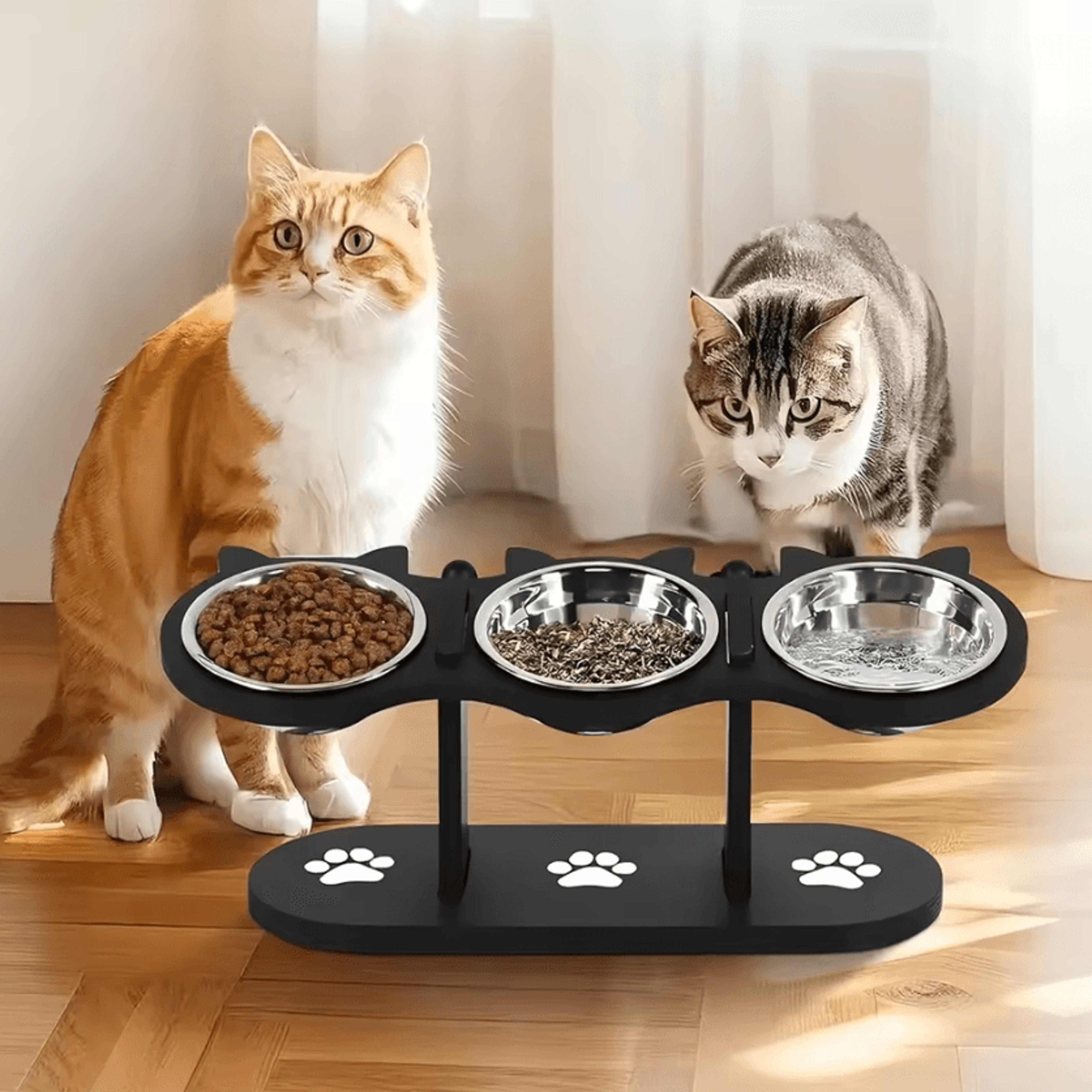 whiskernest elevated 3-bowl cat feeding station
