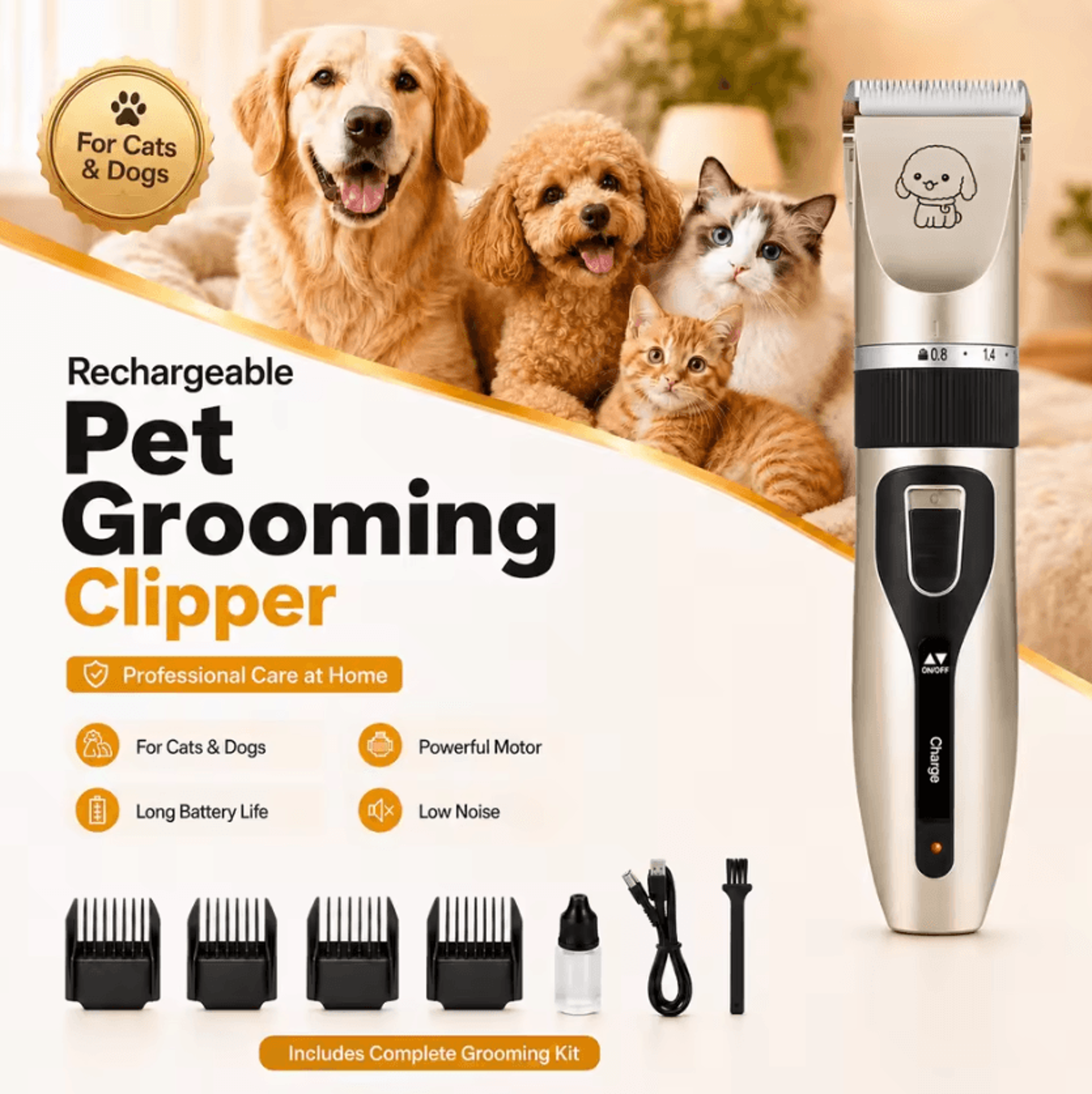 petgroom pro electric clipper & trimmer set for cats, dogs & small pets