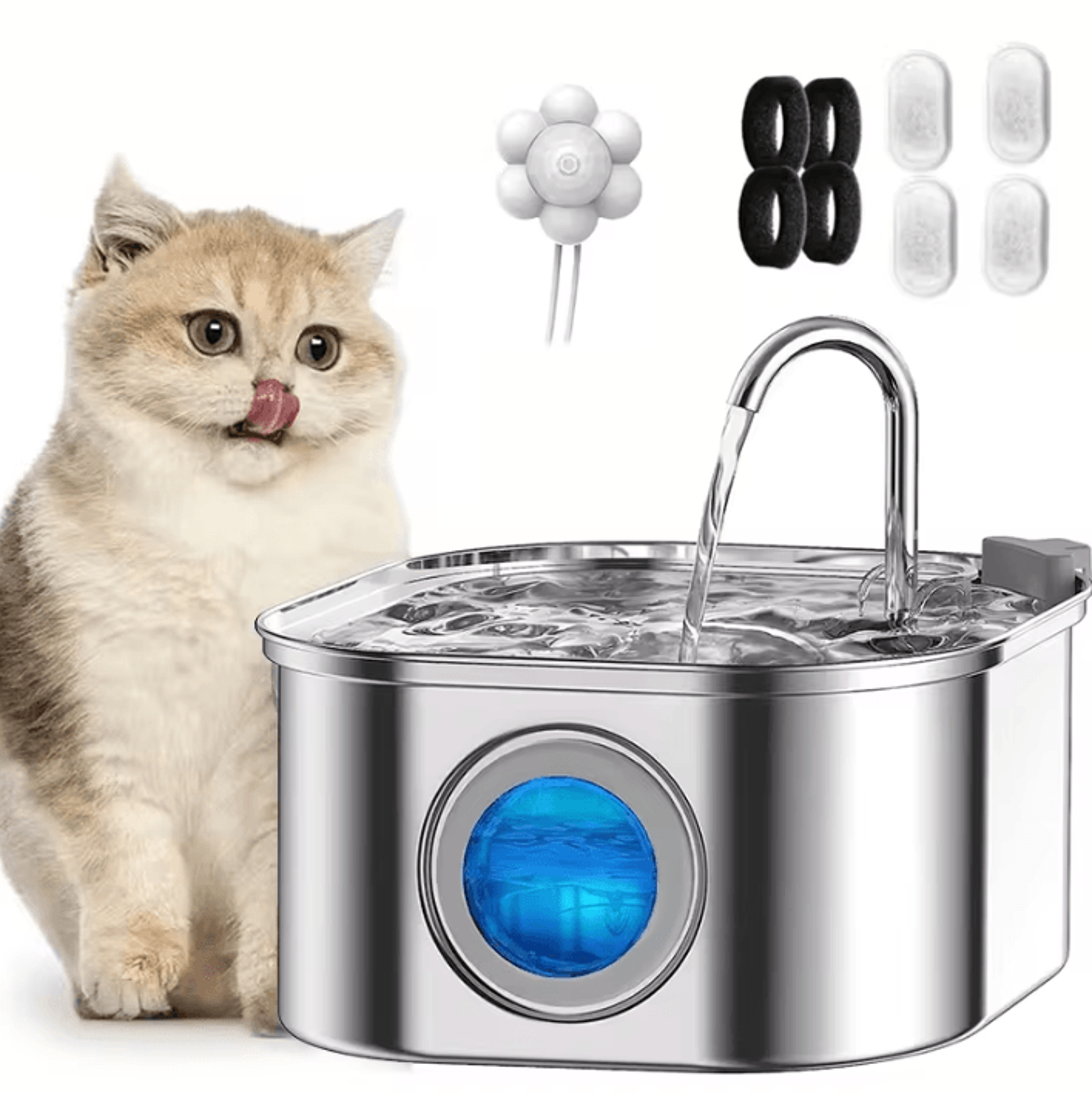 pureflow 3.2l stainless steel pet water fountain for cats & dogs