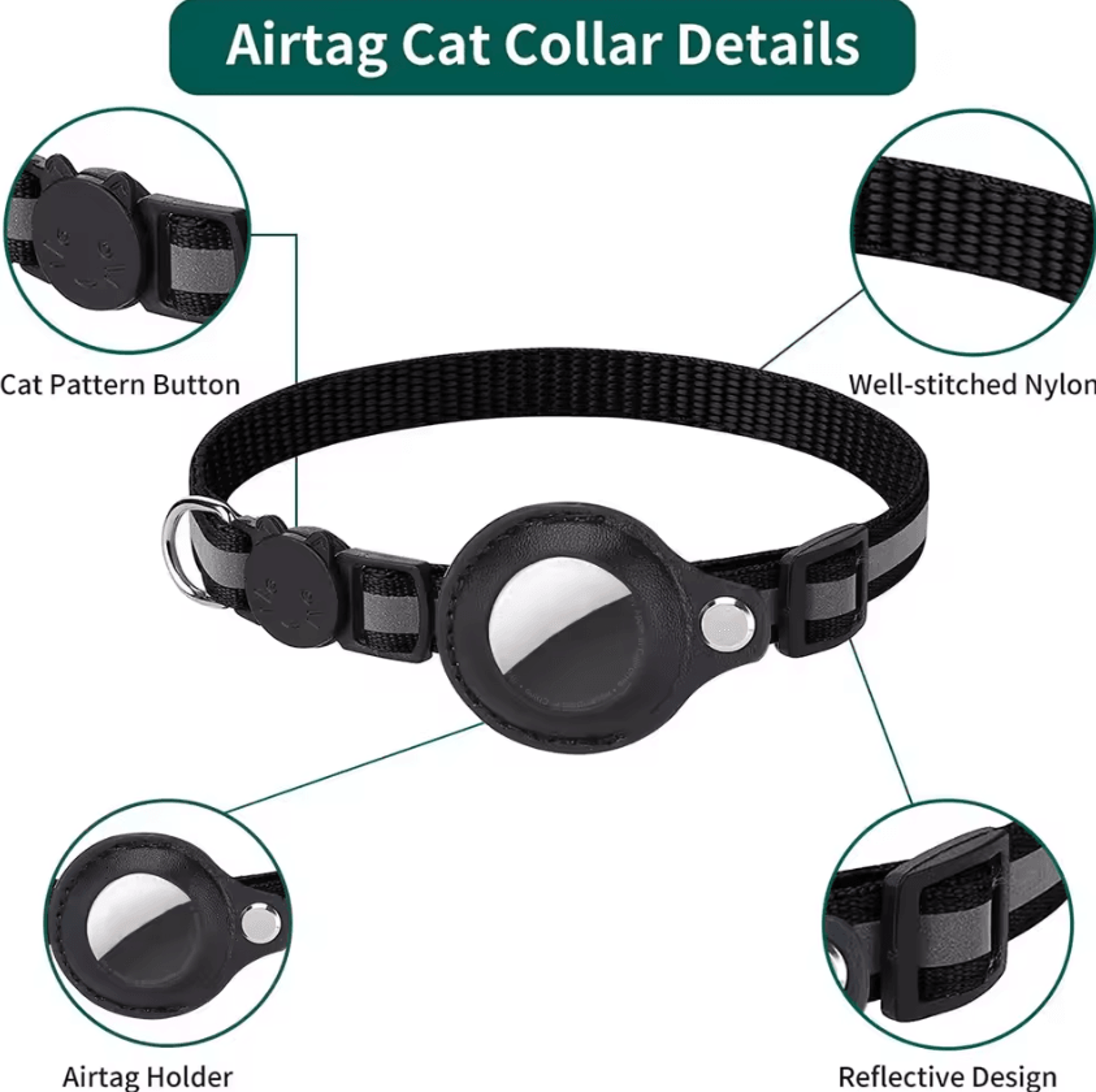 safetrack reflective airtag cat collar with waterproof holder