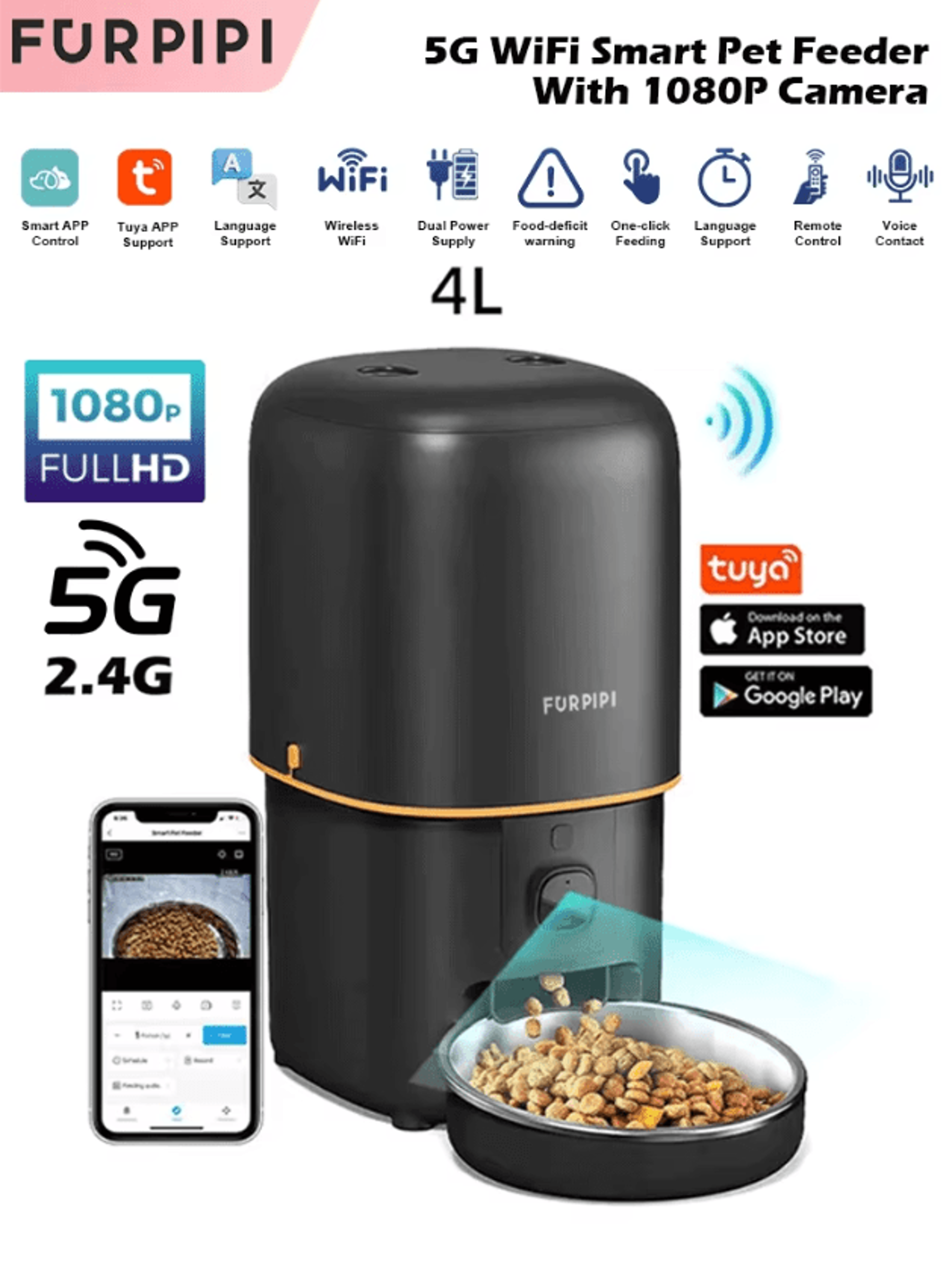 visionserve wifi automatic pet feeder with camera