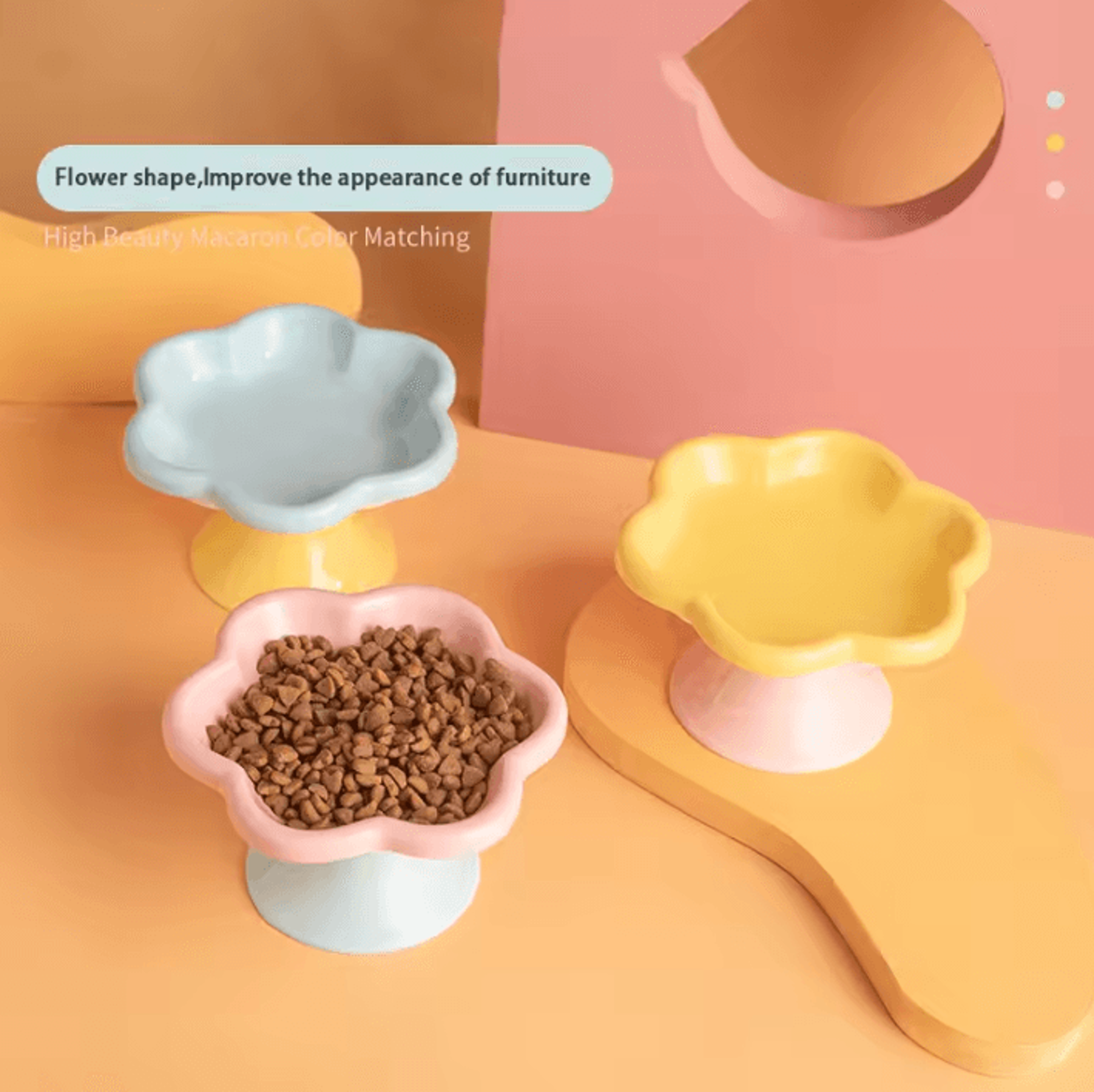bloompet elevated ceramic flower cat bowl with stand
