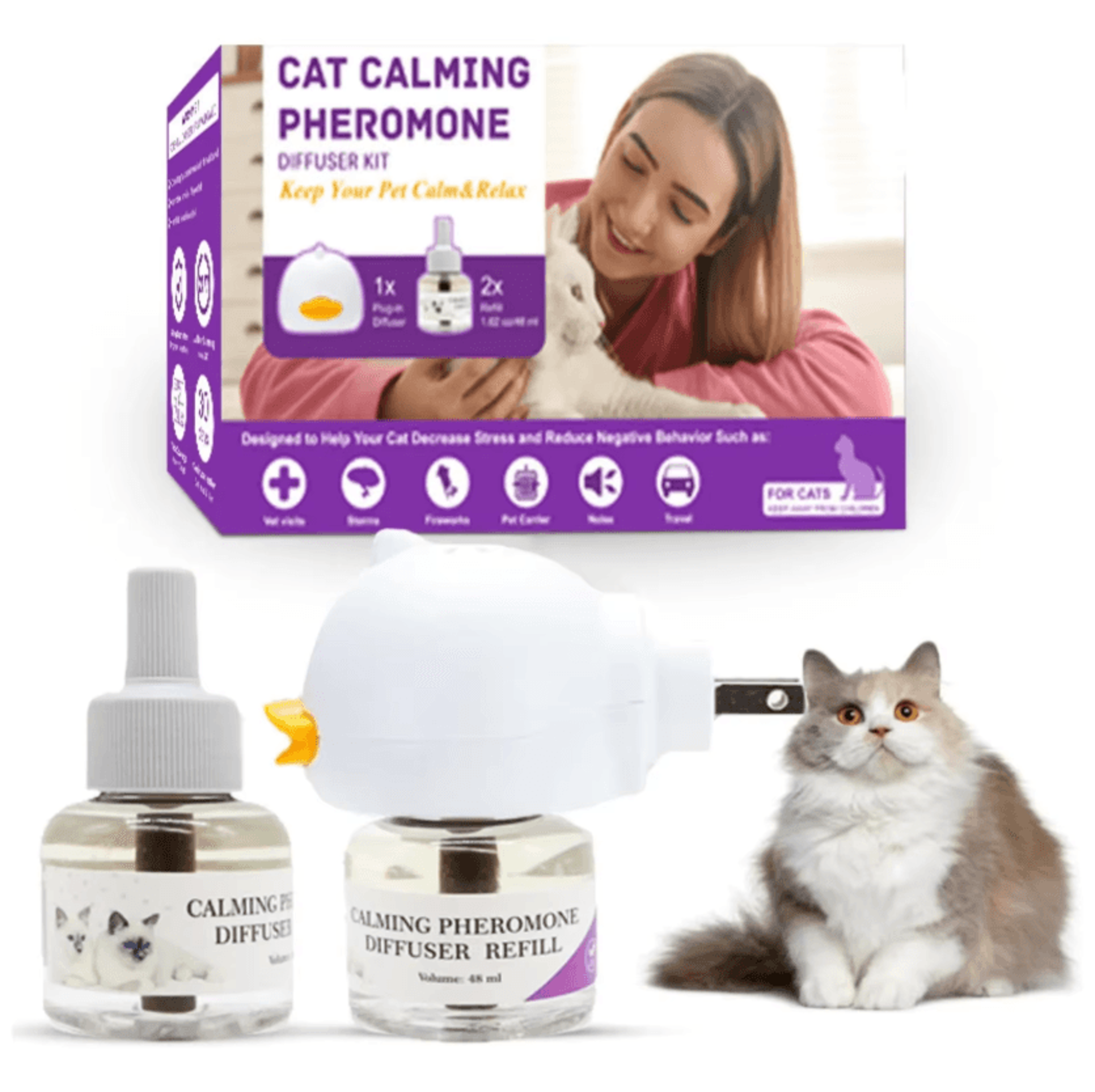 calmpaws cat pheromone diffuser & spray kit for stress relief