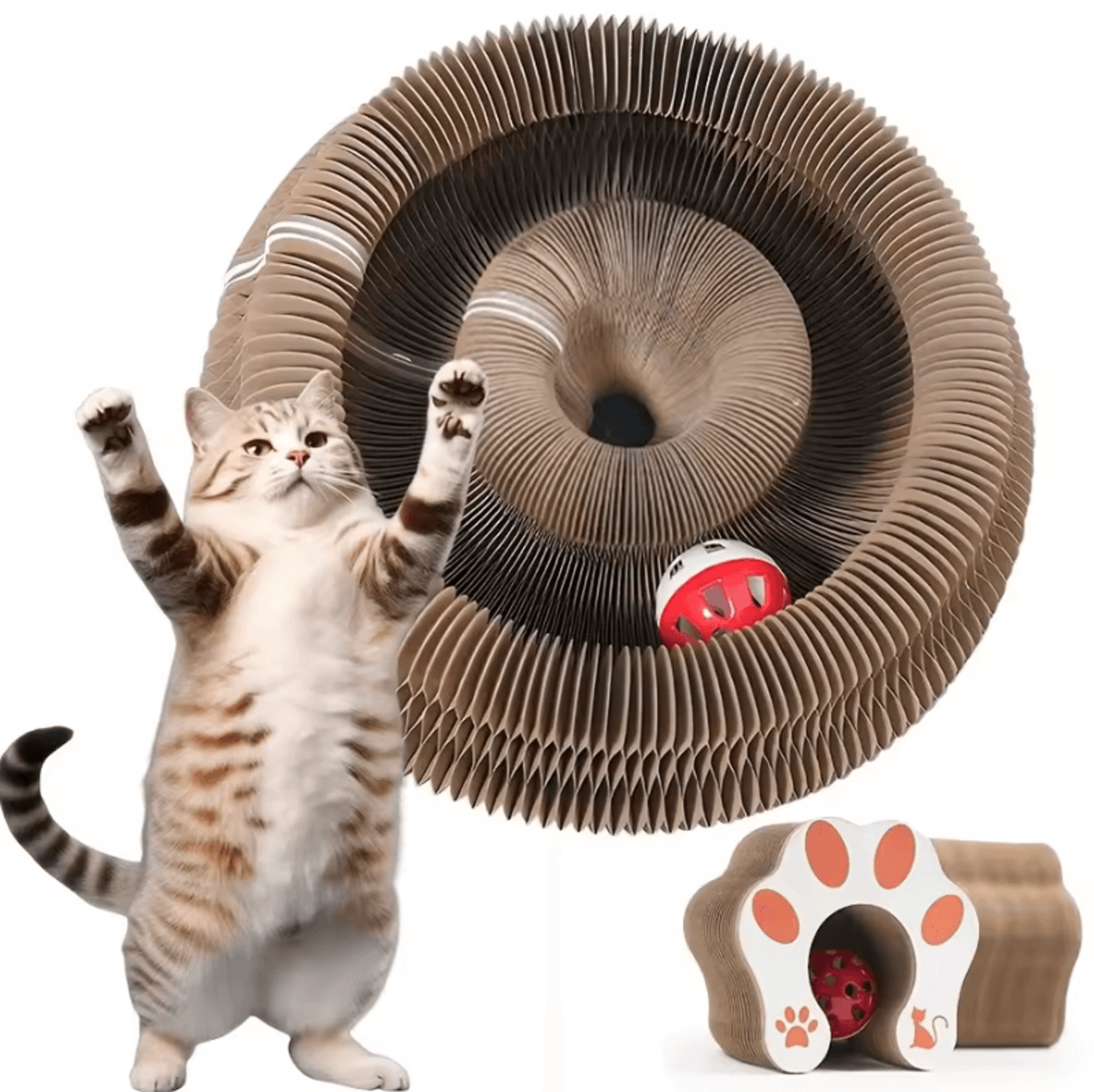 flexipaws accordion cat scratching board with interactive ball toy