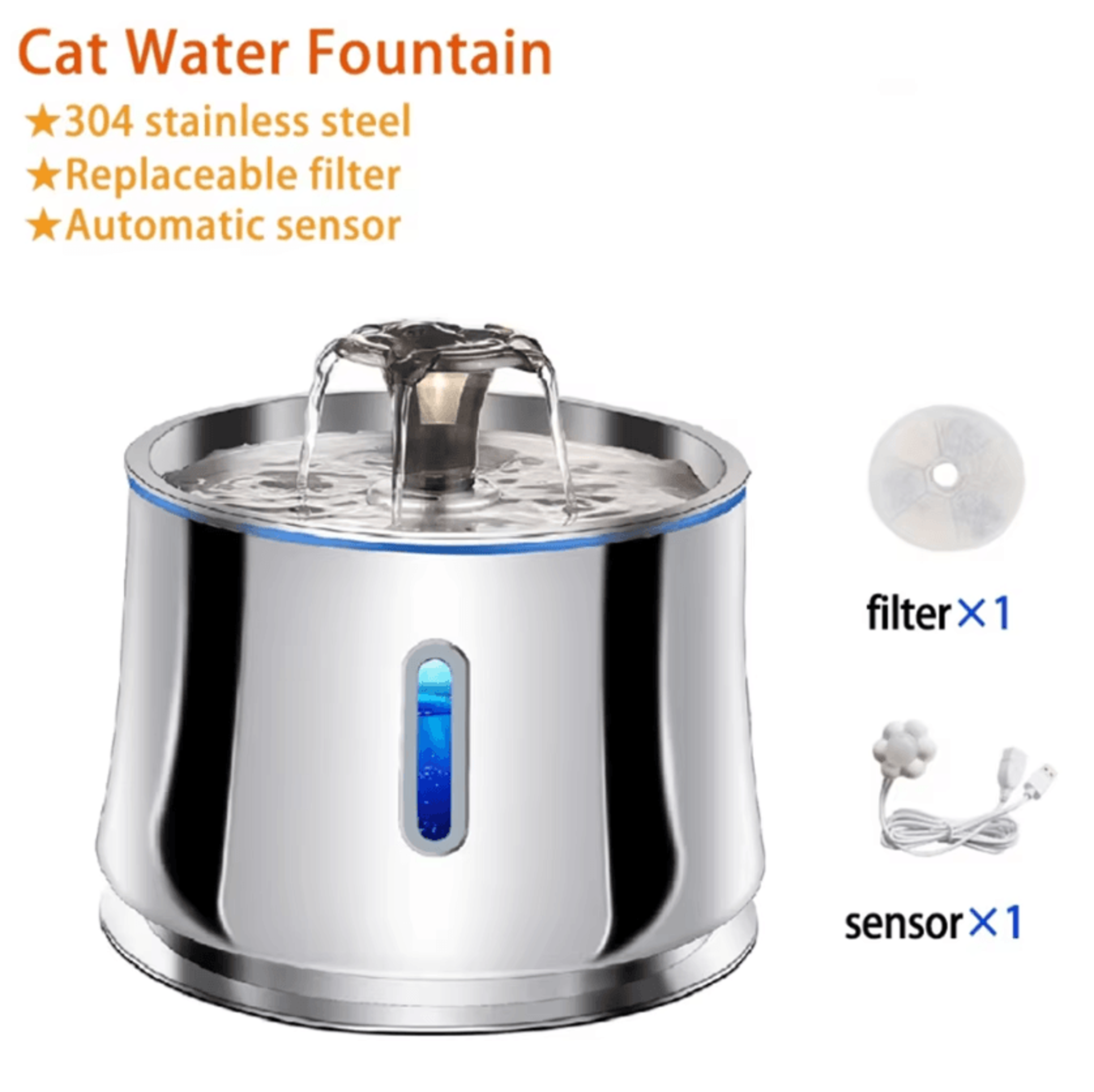 pureview stainless steel pet fountain – smart sensor water dispenser for cats & dogs