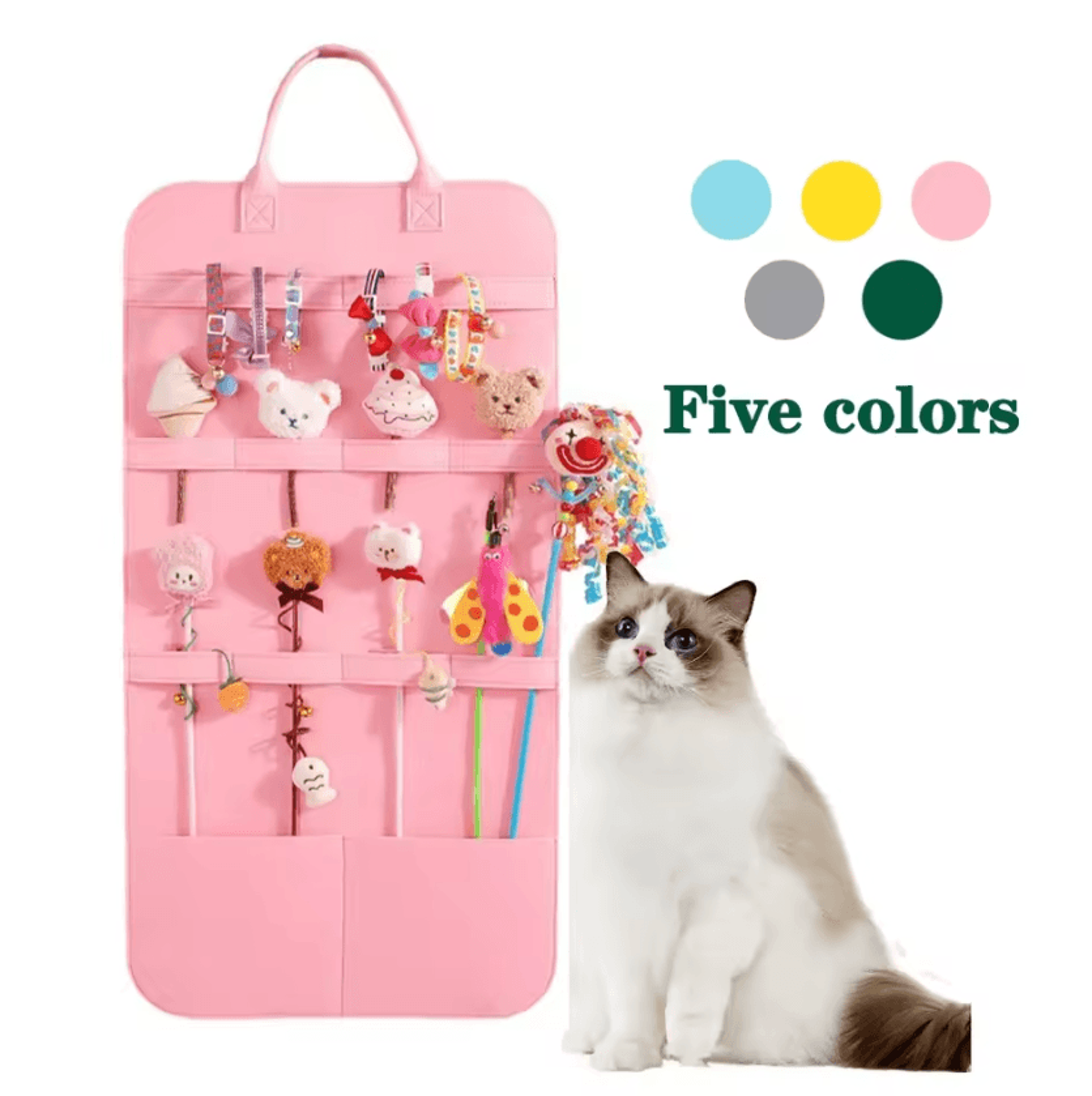 pet toy storage organizer bag for cat wands, catnip & grooming essentials