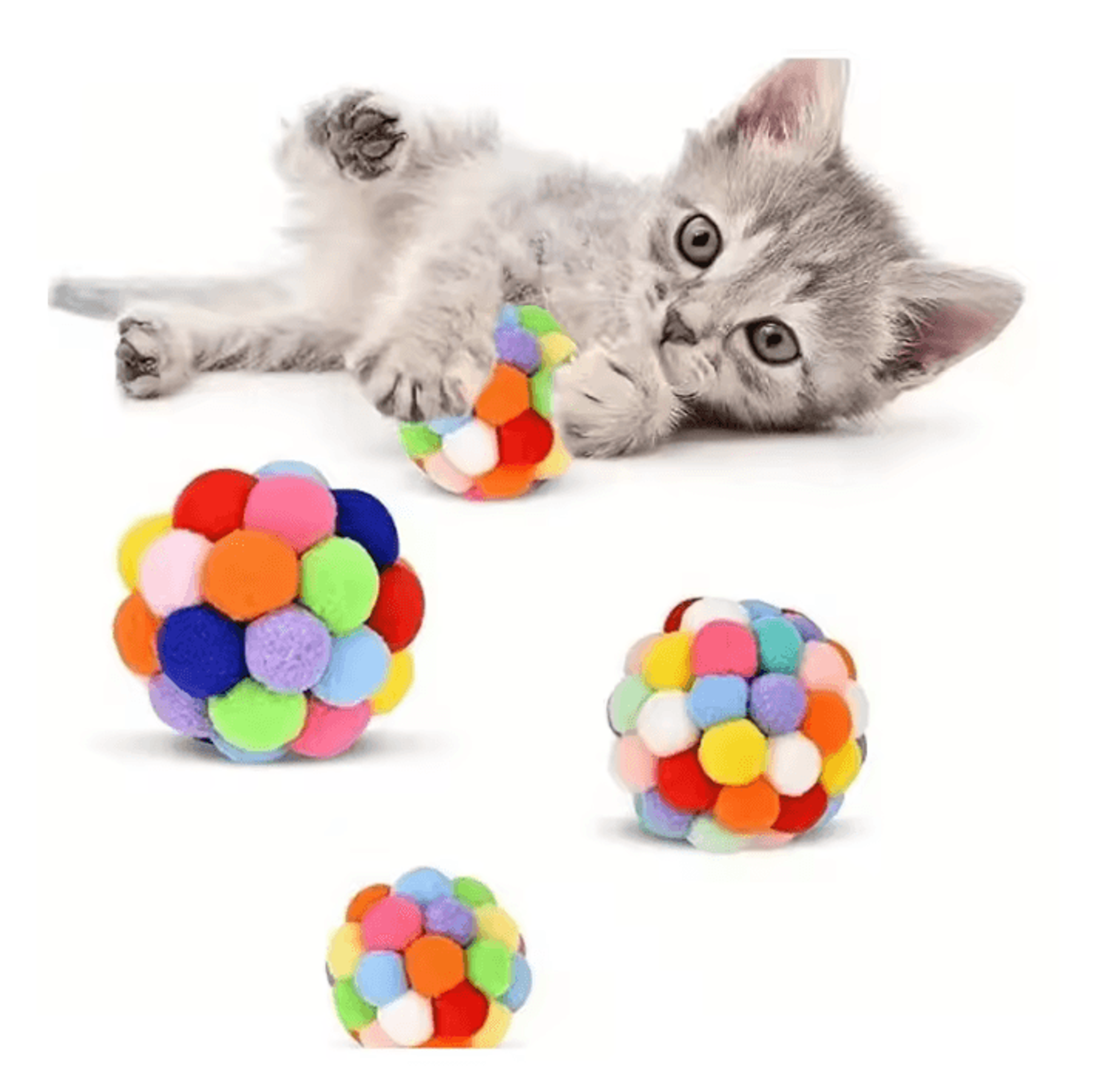 playpurr plush bell ball toy set for cats & kittens