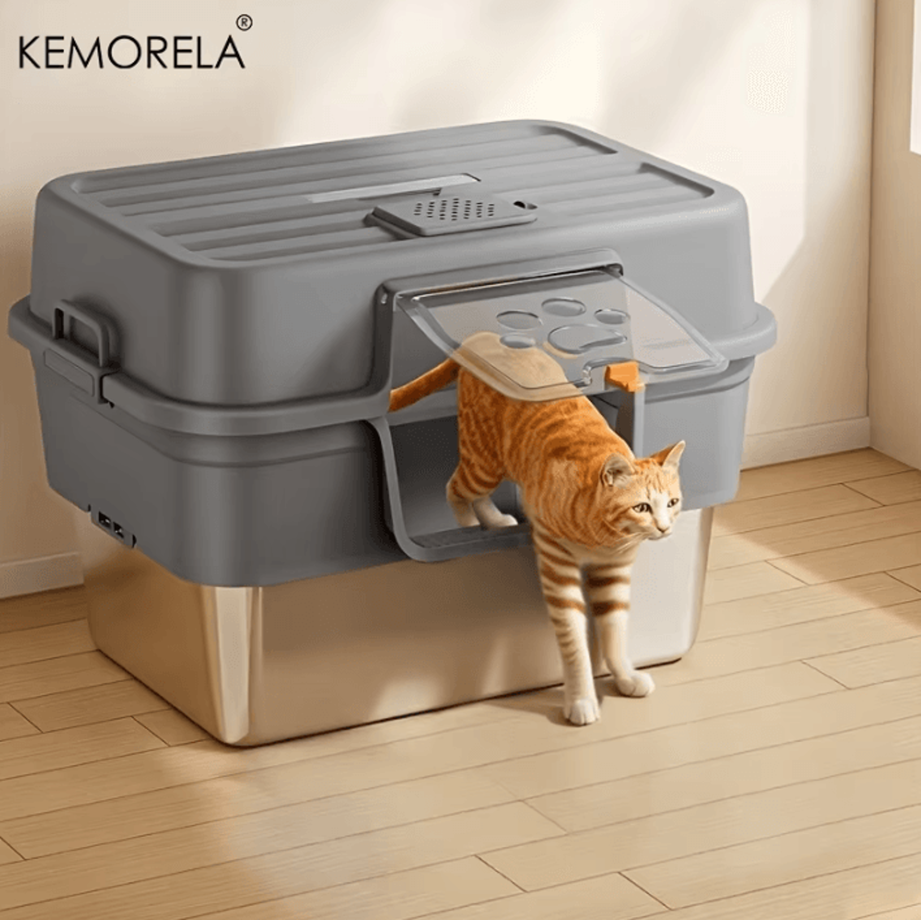 xl enclosed stainless steel cat litter box with odor control & anti-splash design