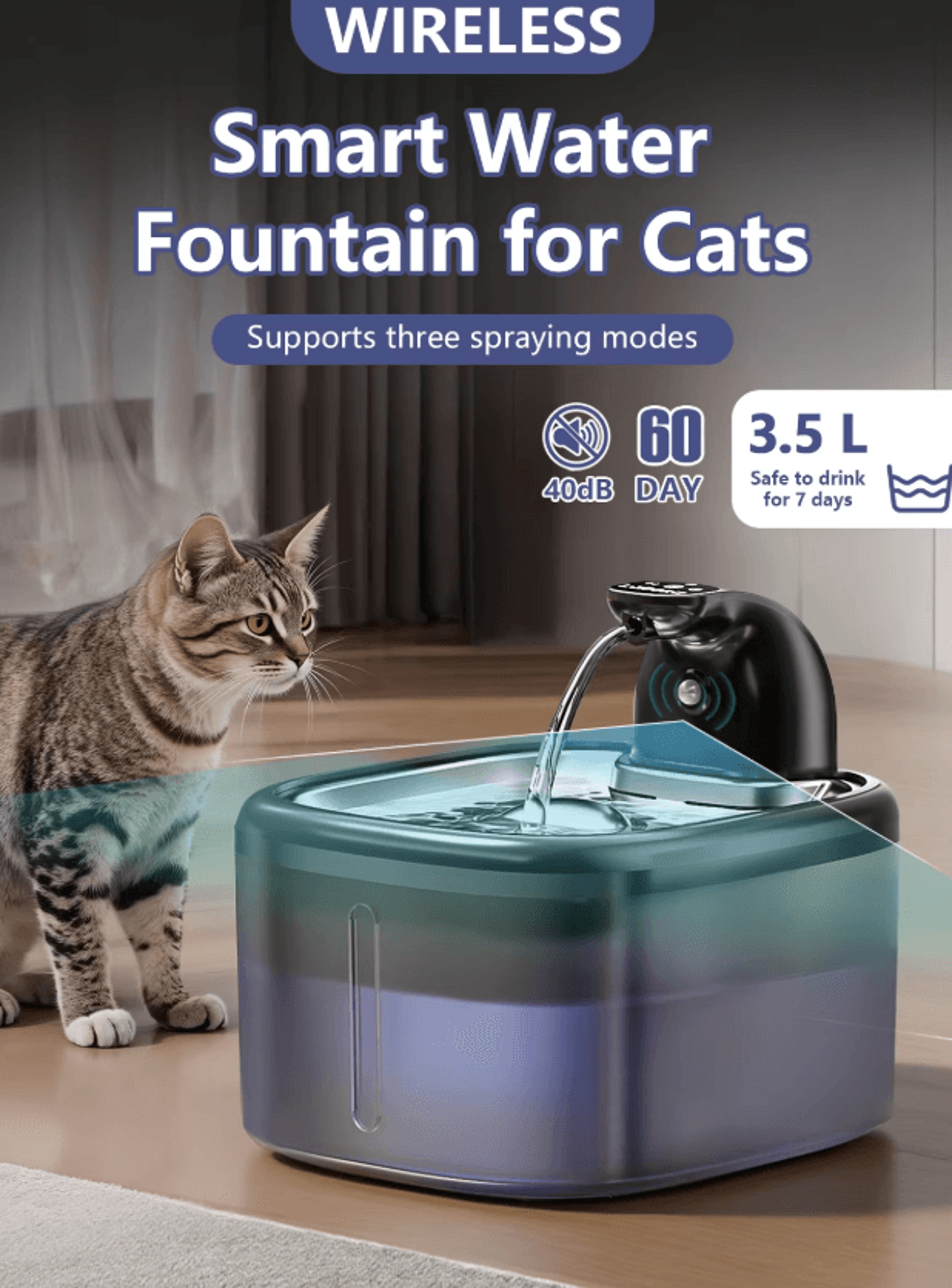 puresip wireless stainless steel cat water fountain 3.5l