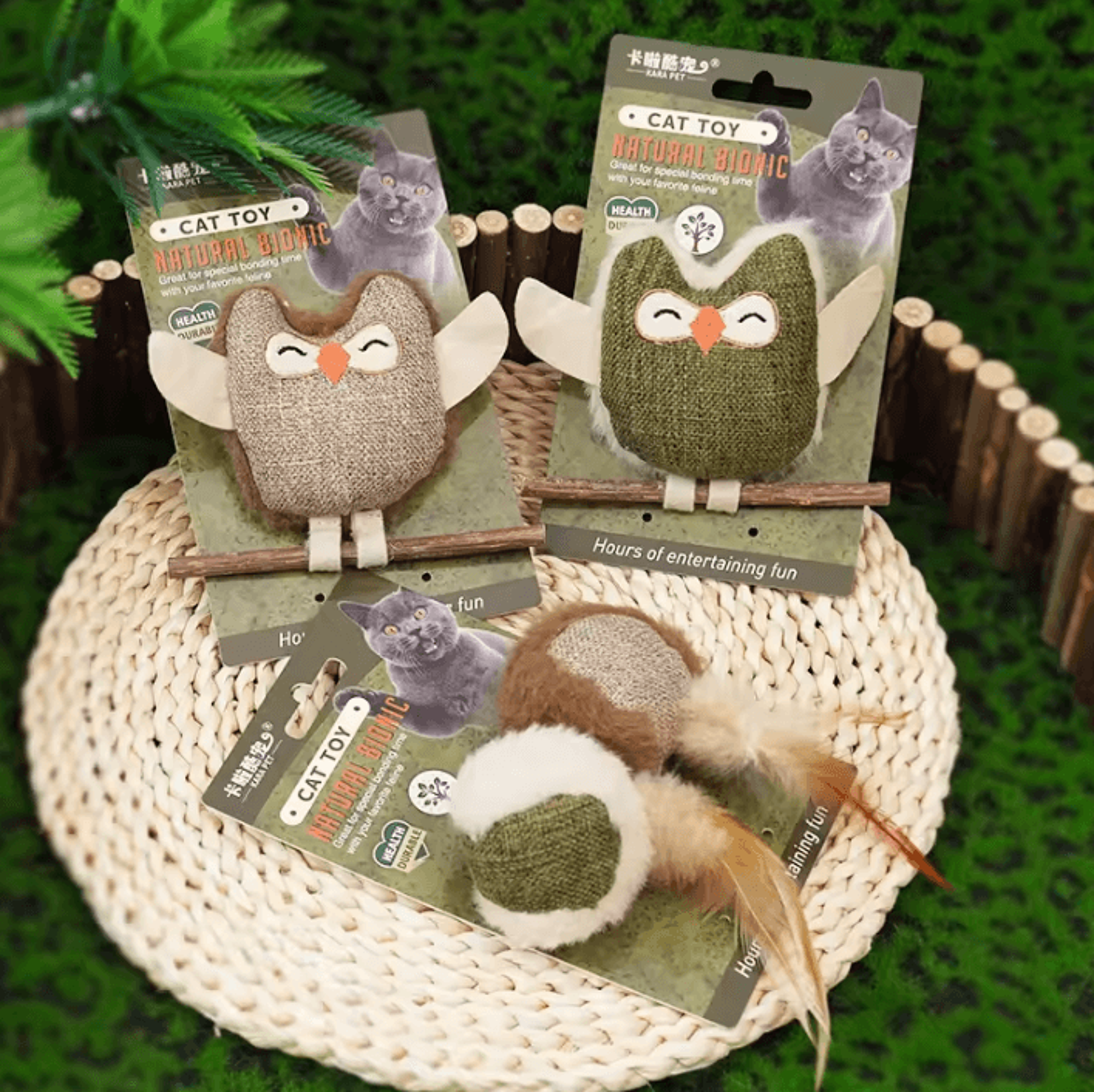 owlmint self-soothing catnip feather chew toy