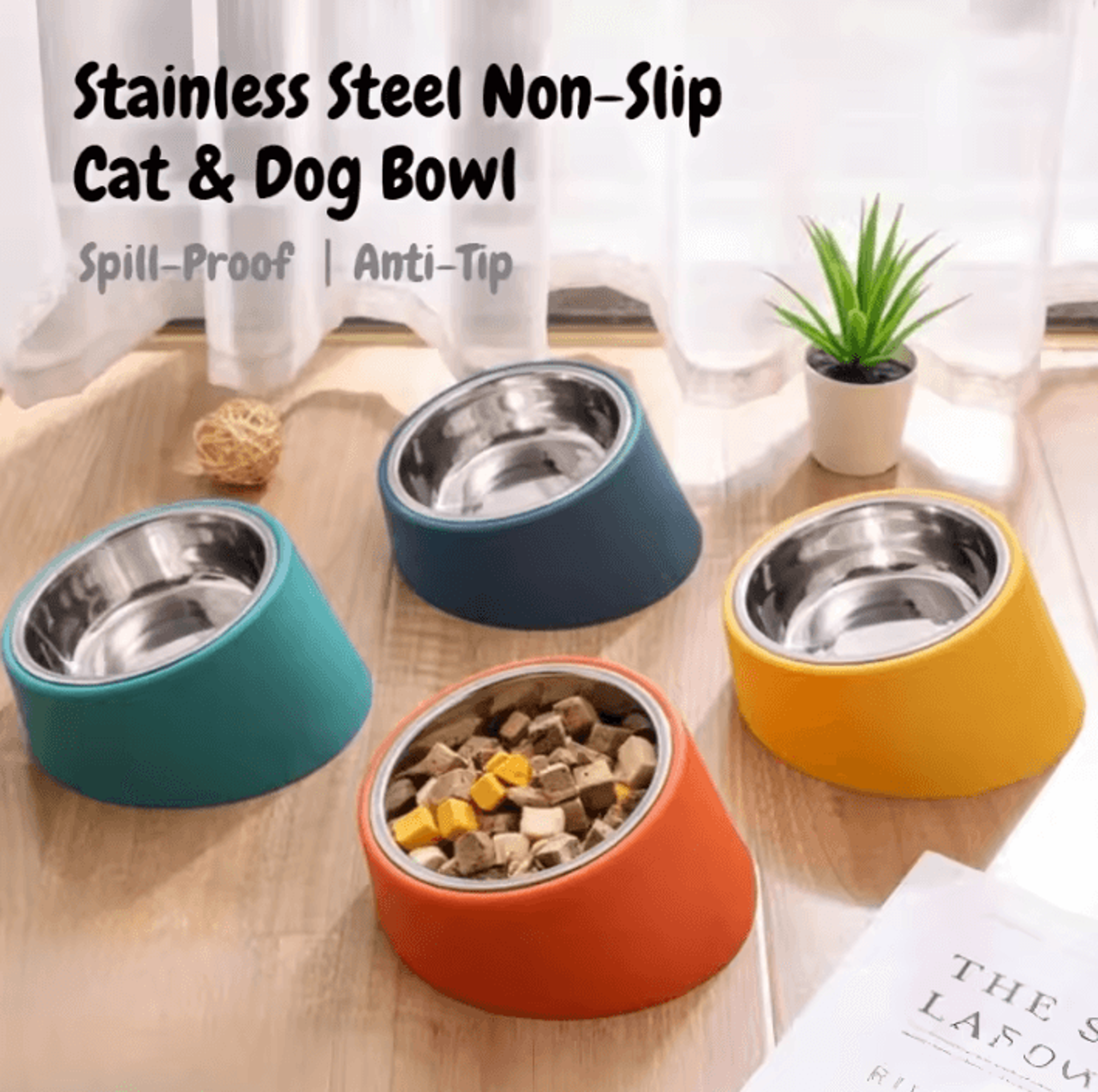 tiltguard stainless steel non-slip pet feeding bowl