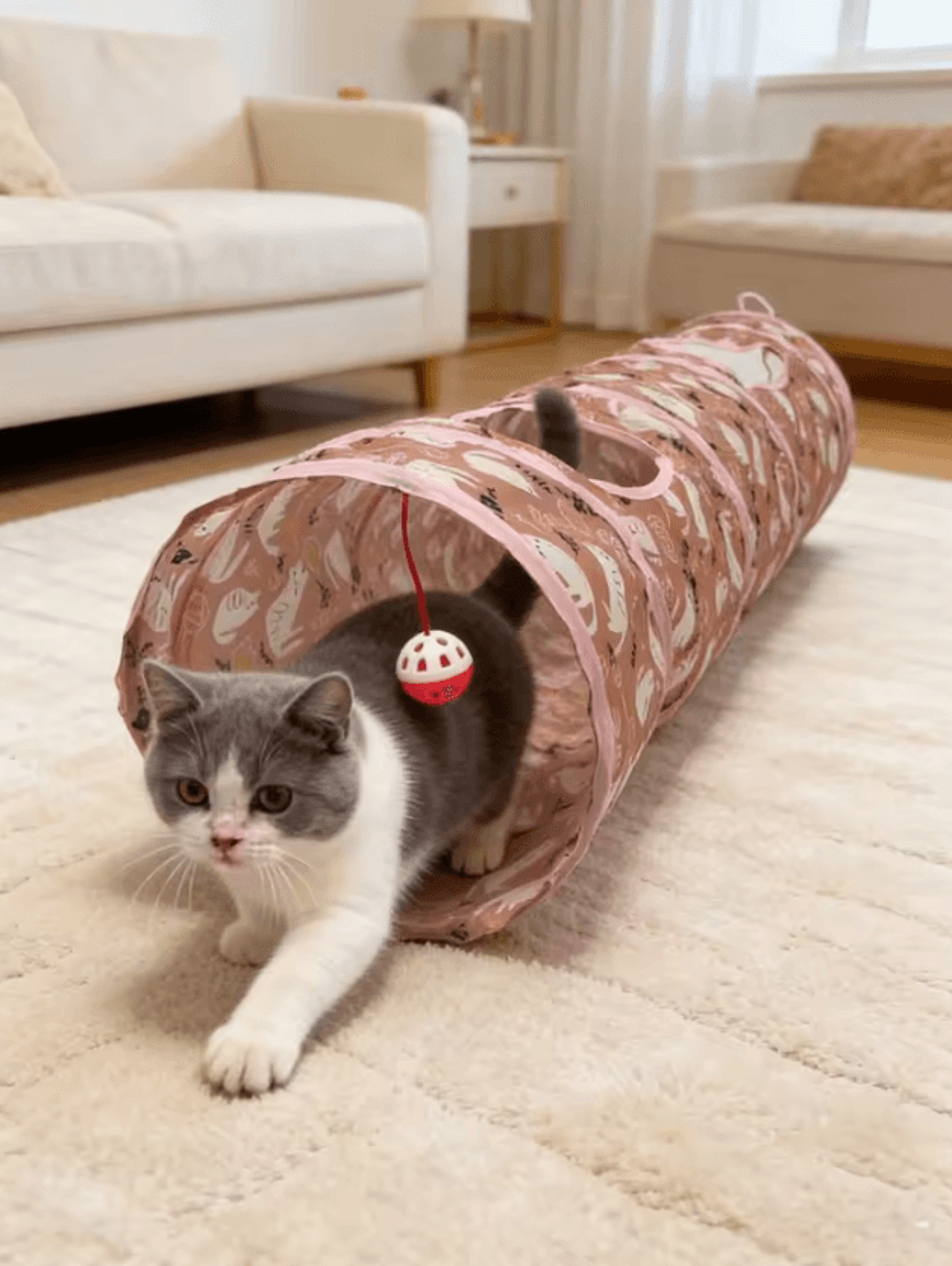 hidesprint collapsible cat tunnel with bell toy
