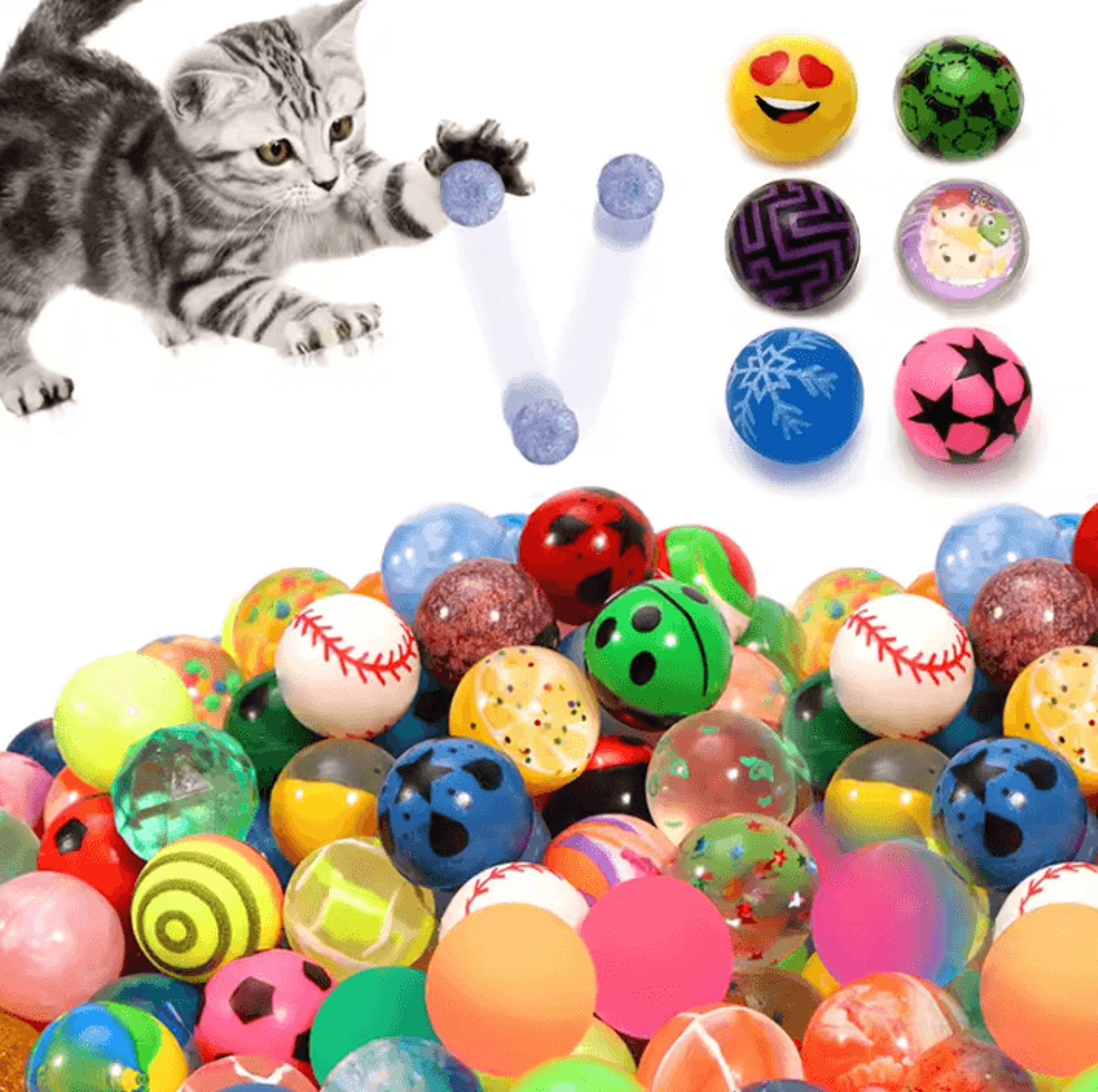 bounceburst colorful elastic cat toy balls set for indoor play
